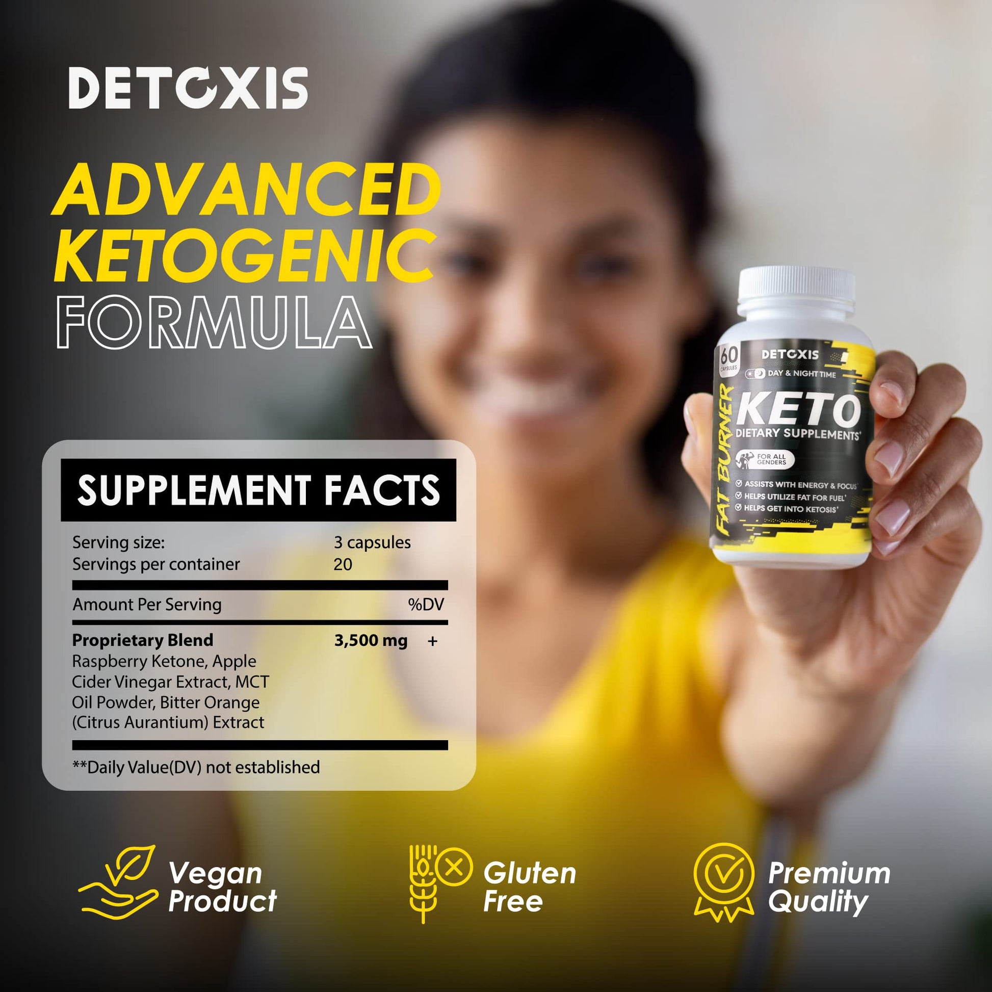 Keto Pills - 60 Ketogenic Diet Support Capsules - Keto Weight Management - Increase Detoxis