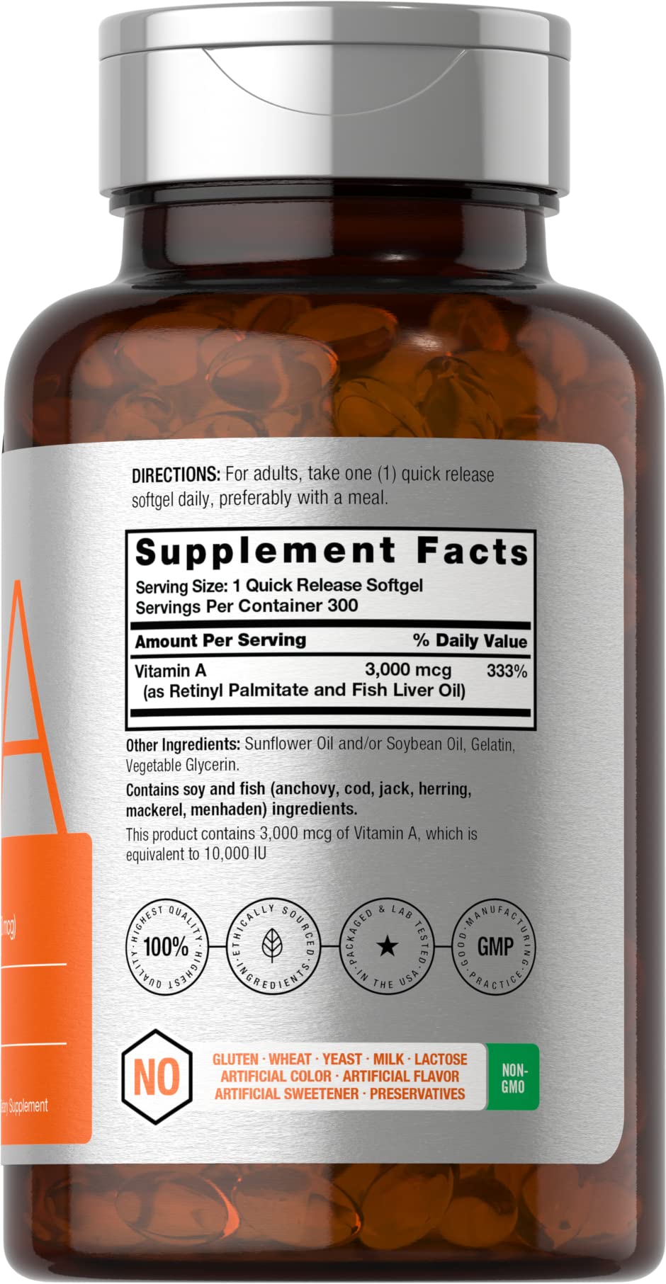 Vitamin A 10000 IU Softgels | 300 Count | Non-GMO, Gluten Free Supplement | by Horbaach Horbäach