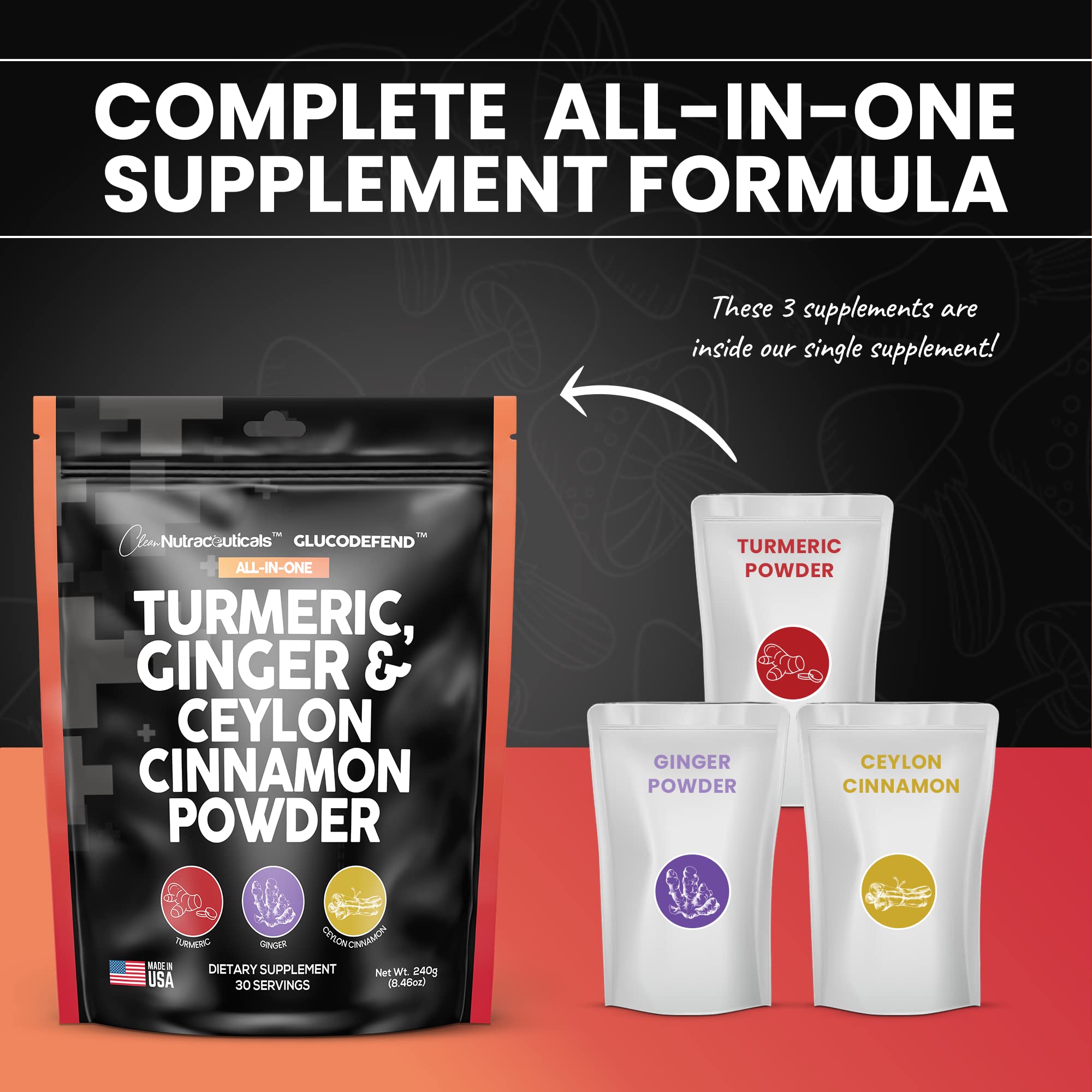 3in1 Turmeric Curcumin Ginger Root & Ceylon Cinnamon Powder Suppleme