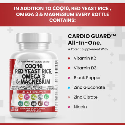 COQ10 200mg Red Yeast Rice 3000mg Omega 3 3000mg Magnesium