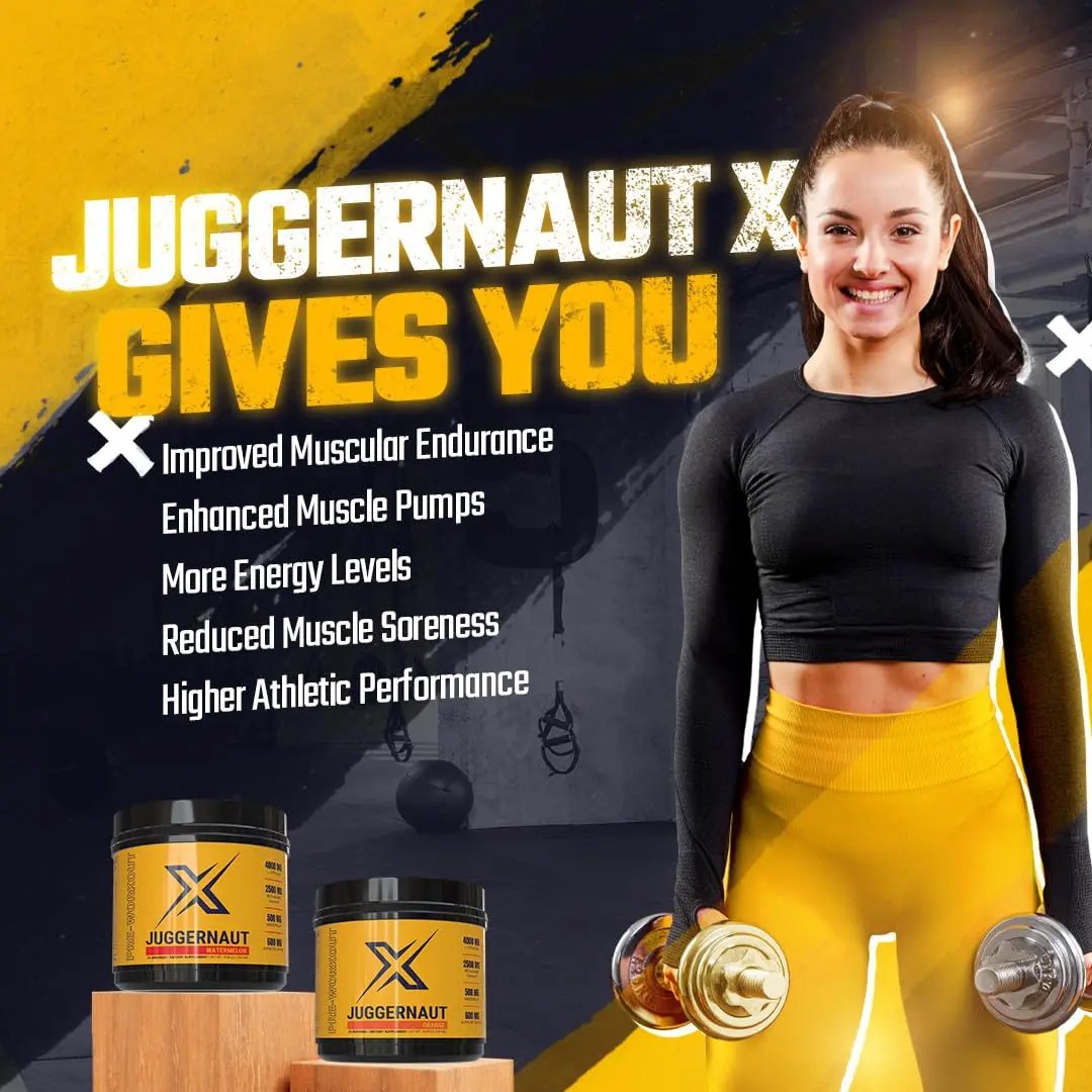 Juggernaut X Pre-Workout Supplement (Watermelon) - Boosts Strength, Endurance, Focus & Energy - L-Citrulline, Beta-Alanine, Creatine, Enhanced with VasoDrive for Blood Pressure Support - 30 Servings