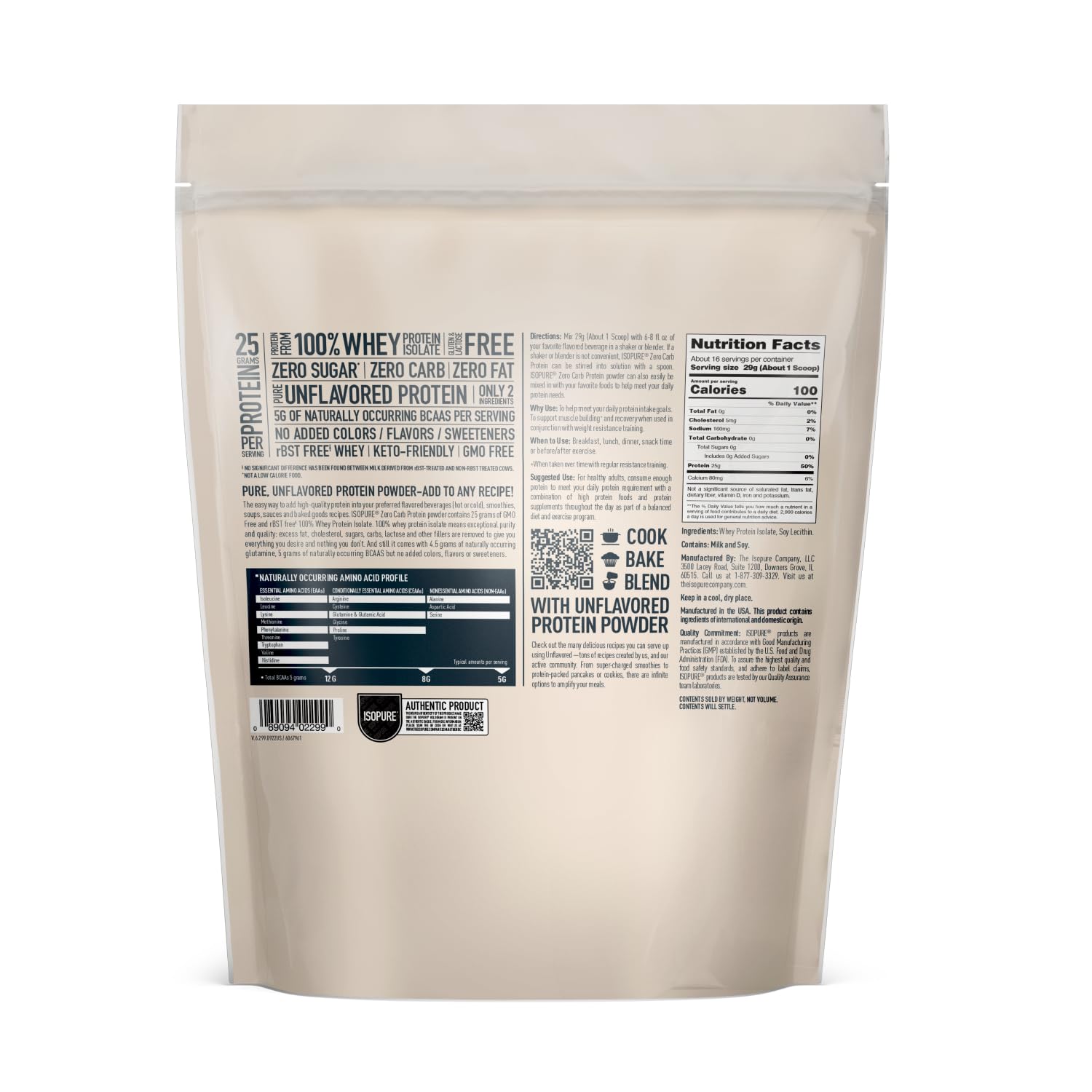 Isopure Unflavored Protein, Whey Isolate, 25g Protein, Zero Carb & Keto Friendly Isopure
