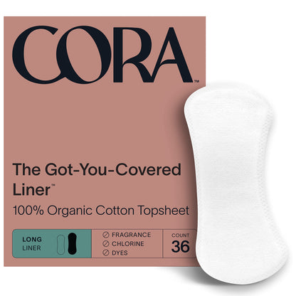Cora Period Long Liners | 100% Organic Cotton Topsheet | Ultra Thin, Quick Absorbency