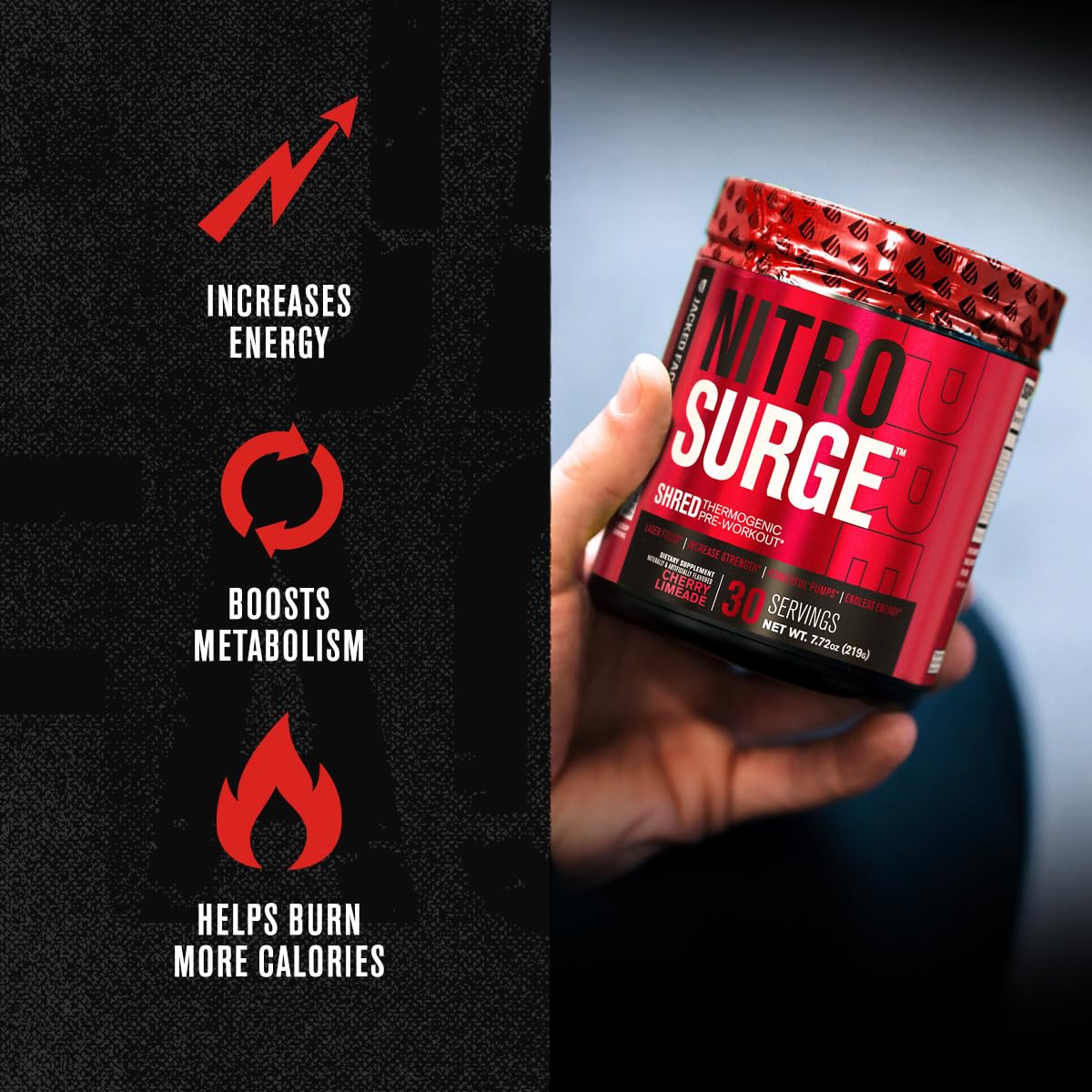 Jacked Factory NITROSURGE Shred Pre Workout Supplement - Energy Booster, Instant Jacked Factory