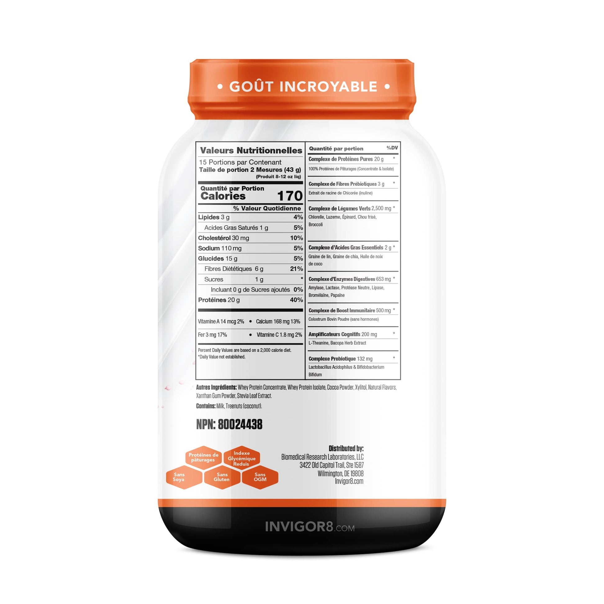 INVIGOR8 Superfood Grass Fed Whey Protein Isolate Shake Chocolate Brownie Gluten INVIGOR8