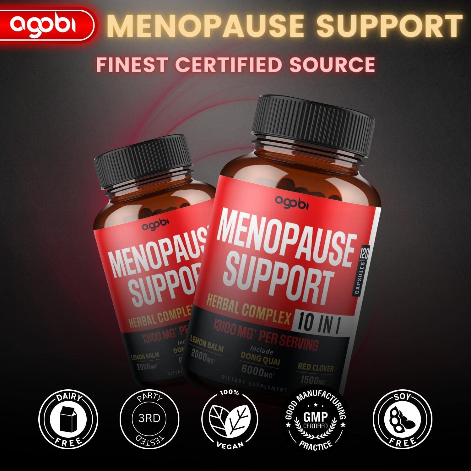 agobi Menopause Support for Women Health 13100 Mg - 10in1 with Dong Quai, Lemon Balm agobi