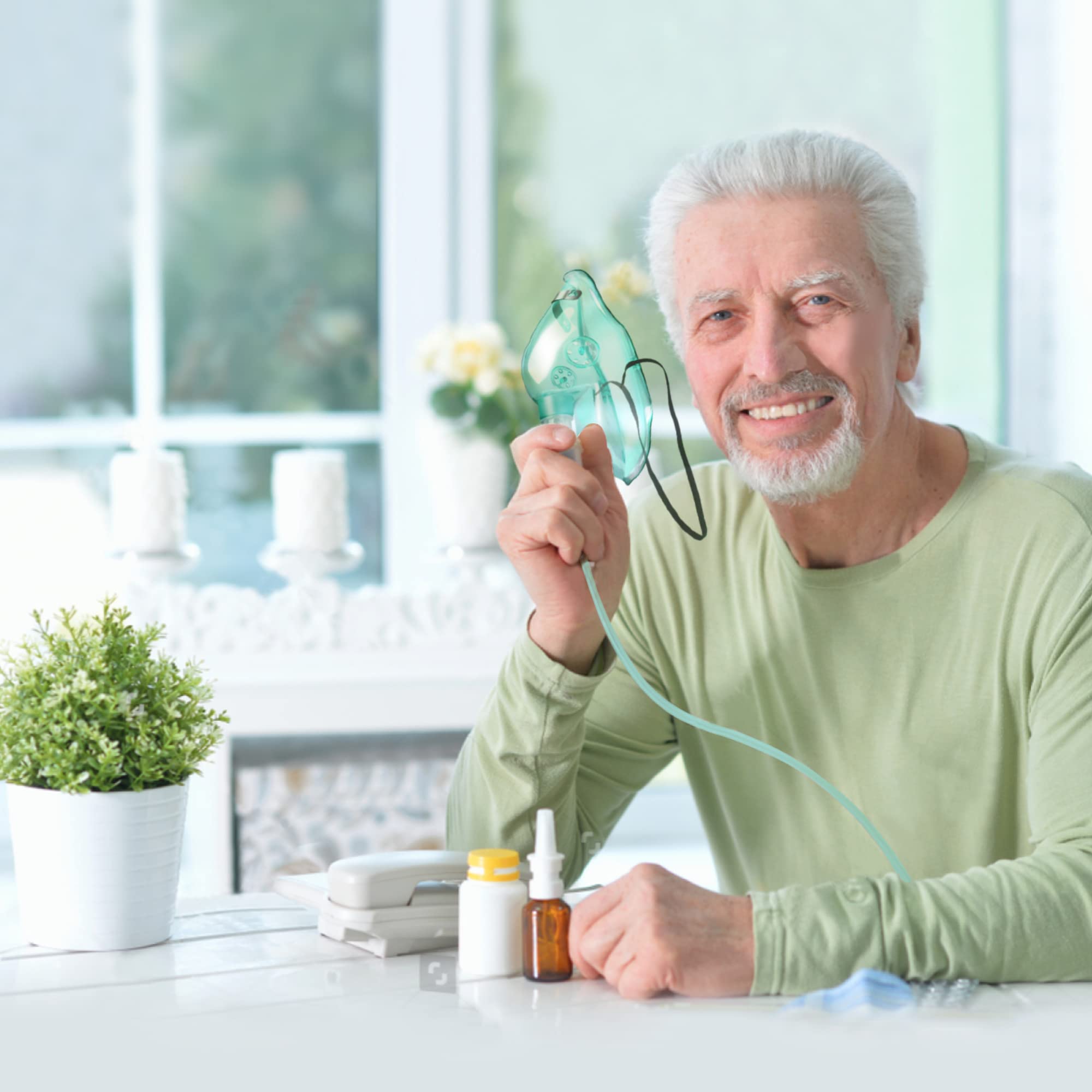 ANSNF 2 Pack Oxygen Mask for Face Adult with 6.6' Tube & Adjustable Elastic Strap - Size M+L ANSNF