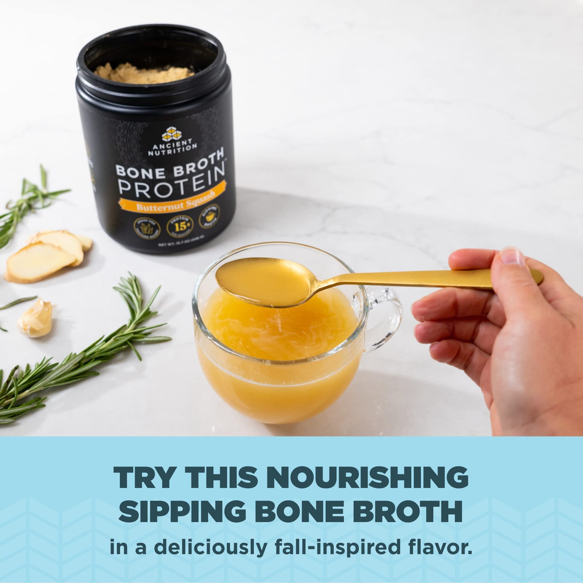 Ancient Nutrition Bone Broth Protein Powder, Butternut Squash, Grass-Fed Chicken Ancient Nutrition