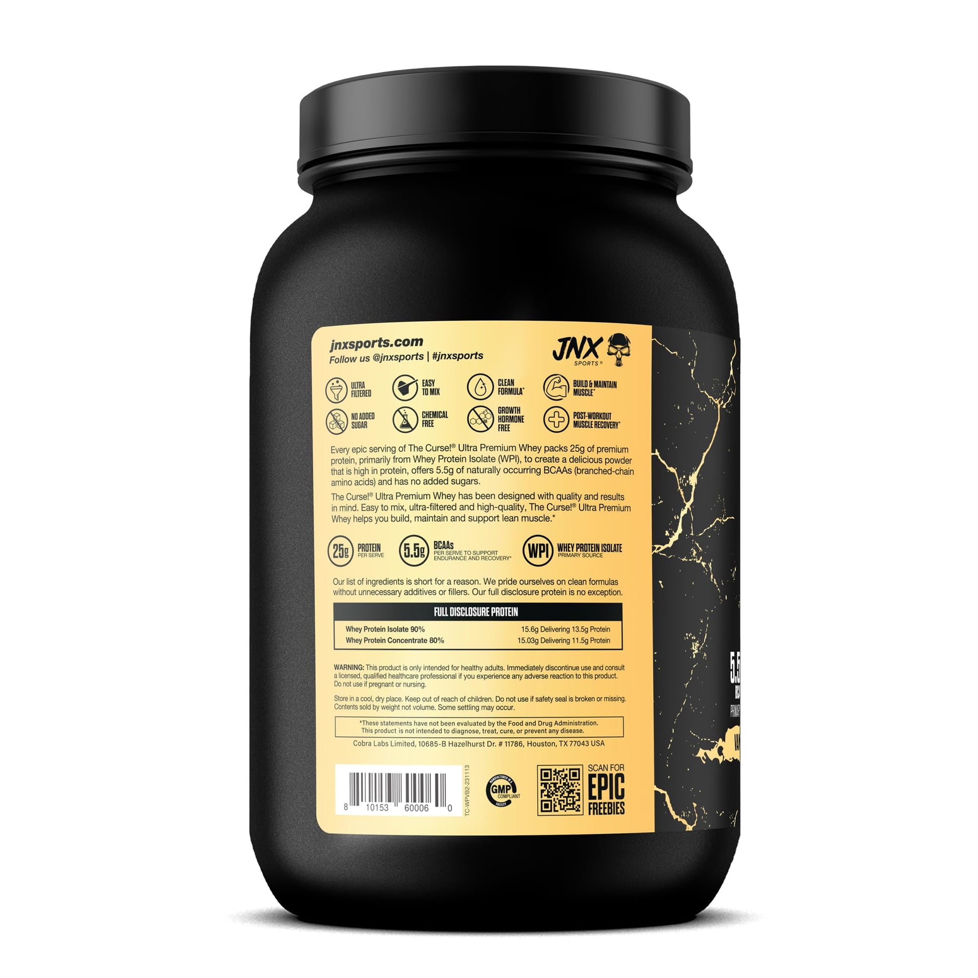 JNX SPORTS The Curse! Ultra Premium Whey Protein Powder Vanilla Bean 2lb | 25g Protein JNX SPORTS