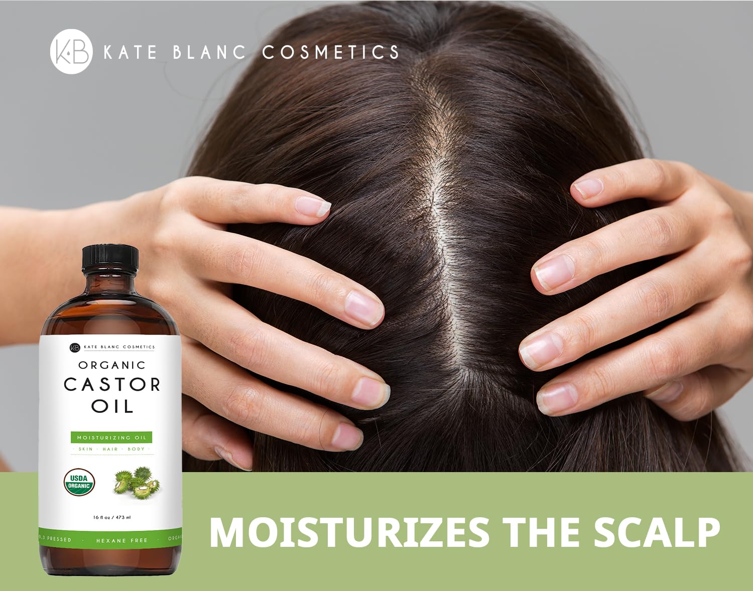 Kate Blanc Cosmetics Castor Oil Organic for Hair Growth & Body (16oz). 100% Pure Cold-Pressed Kate Blanc Cosmetics