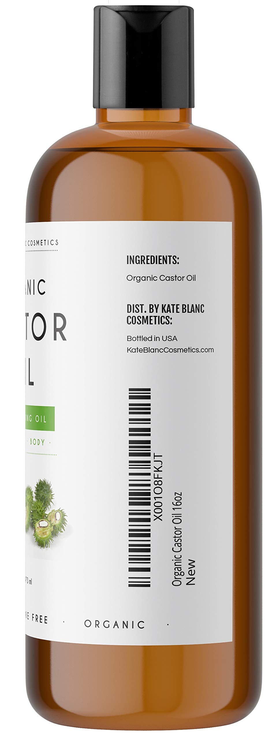 Kate Blanc Cosmetics Castor Oil 16oz - USDA Certified Organic. Cold-Pressed, 100% Pure