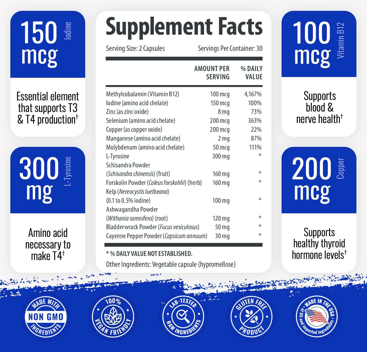 1 Body Thyroid Support Supplement for Women and Men - 2 Pack 60 Days