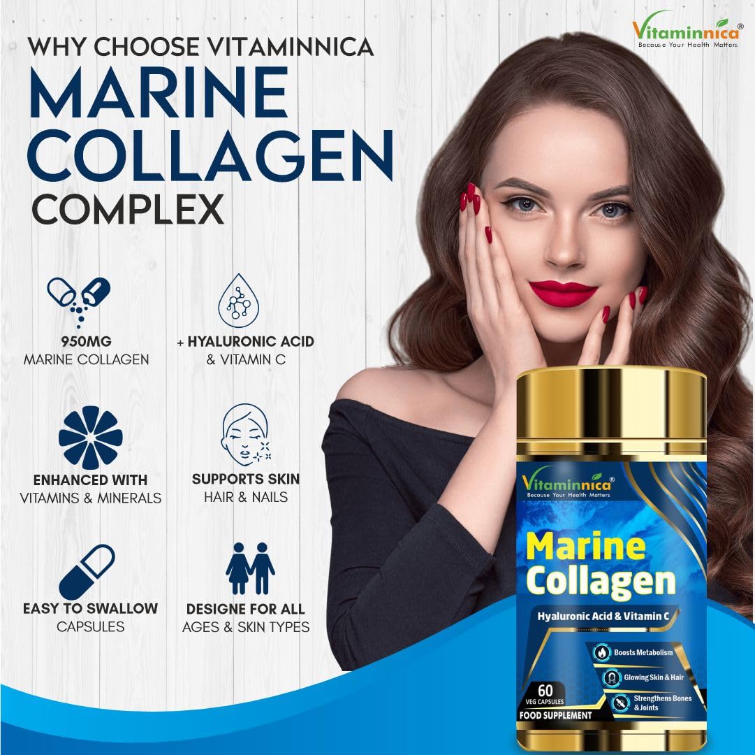 Vitaminnica Marine Collagen Capsules with Hyaluronic Acid & Vitamin C - Skin, Hair, Bones & Joints Vitaminnica Because your Health Matters