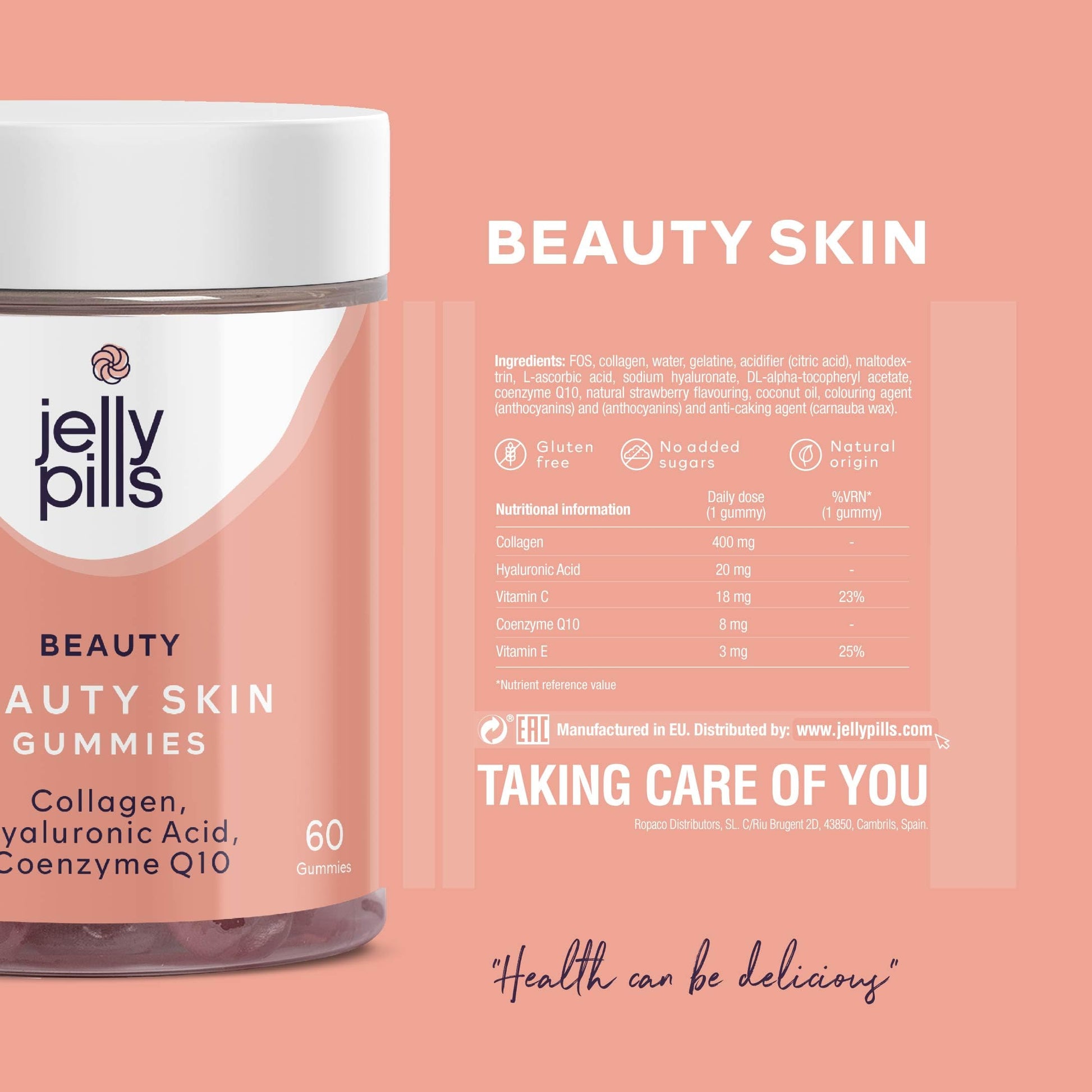 Jelly Pills® Hydrolyzed Collagen Gummies with Hyaluronic Acid and Coenzyme Q10 Jelly Pills