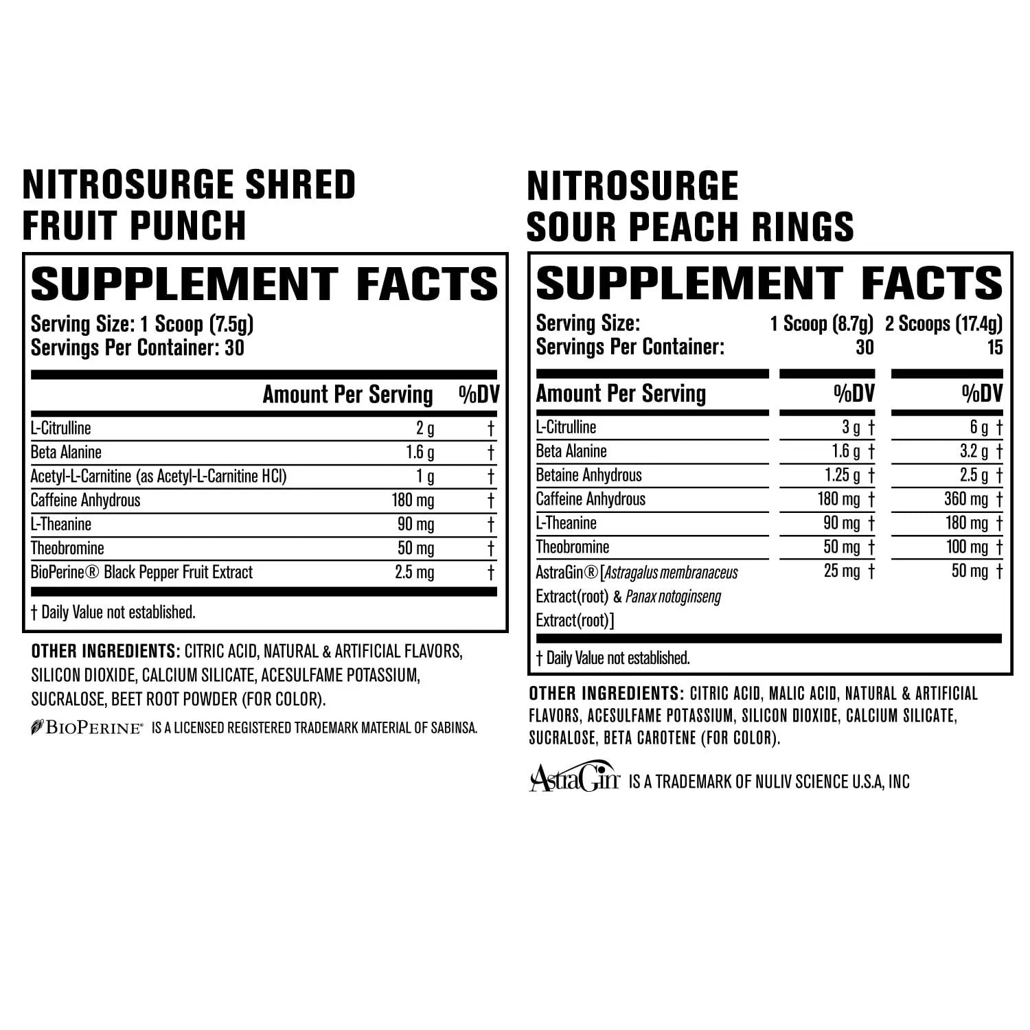 Jacked Factory Nitrosurge Pre-Workout in Sour Peach Rings & Fruit Punch Nitrosurge Shred Thermogenic Pre-Workout for Men & Women