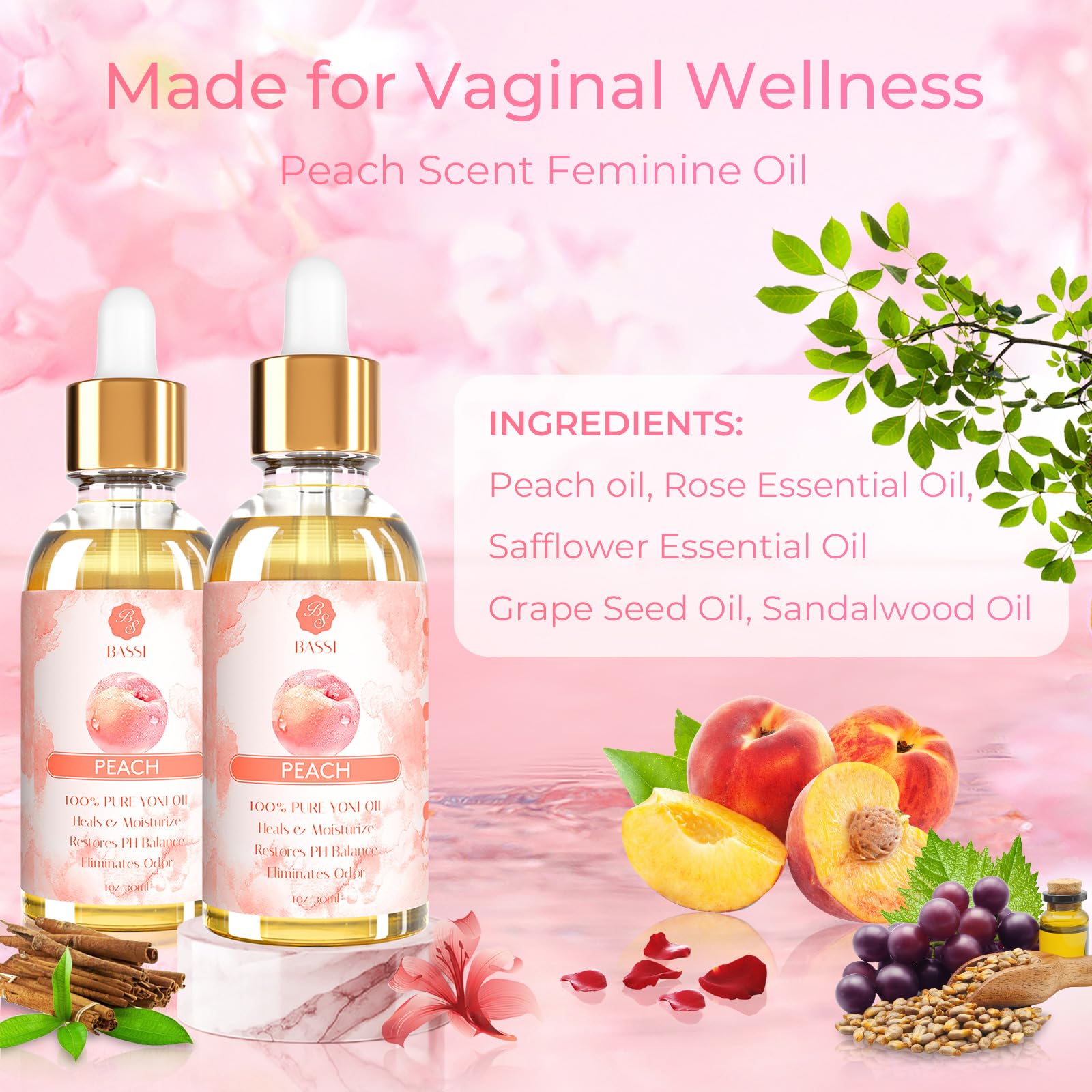2 Pack Yoni Essential Oil Organic Feminine Oil Eliminates Odor Vaginal Moisturizer for Wetness BASSI