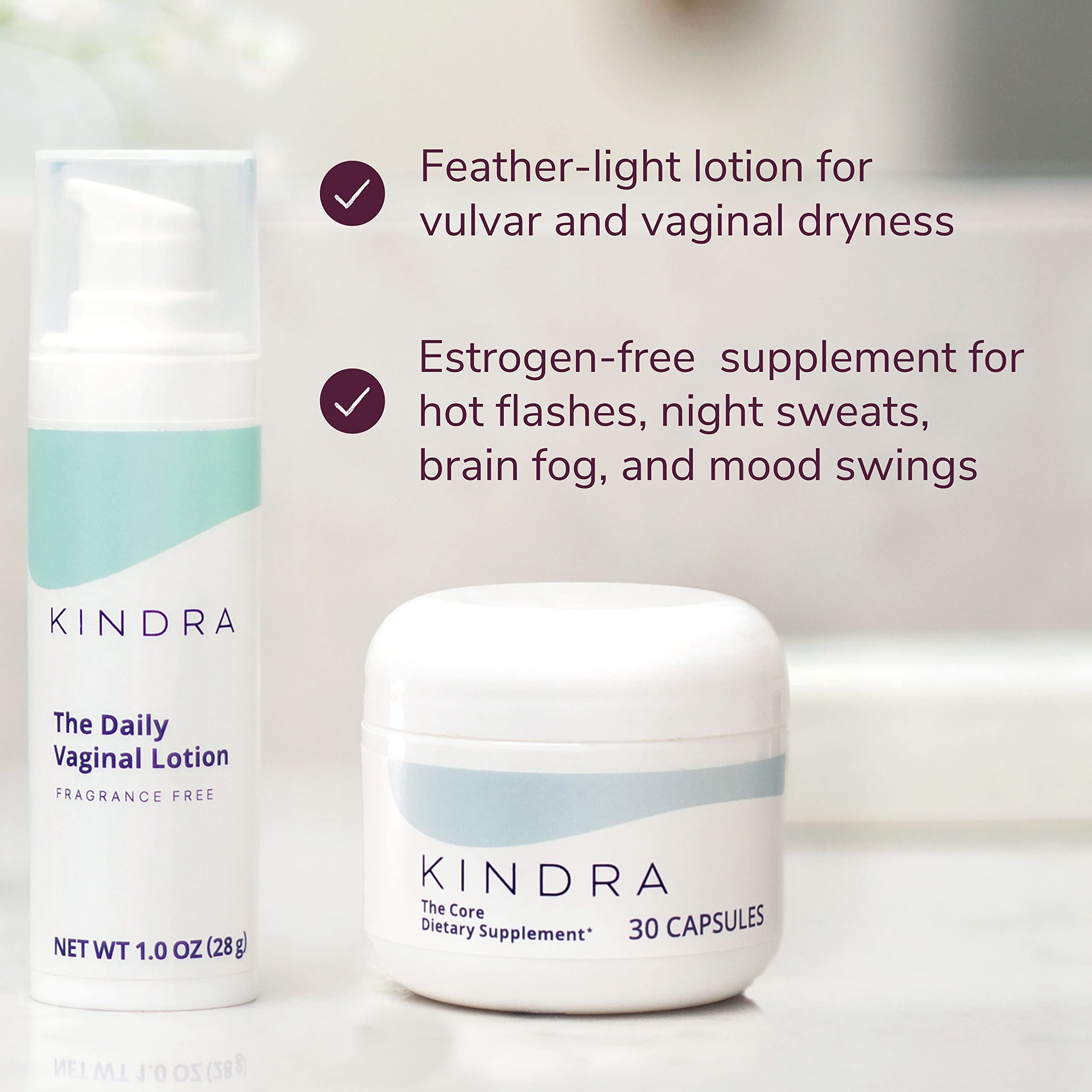 Kindra Essentials Bundle - Intimate Vaginal Moisturizer & Core Supplements - Perimenopause Kindra
