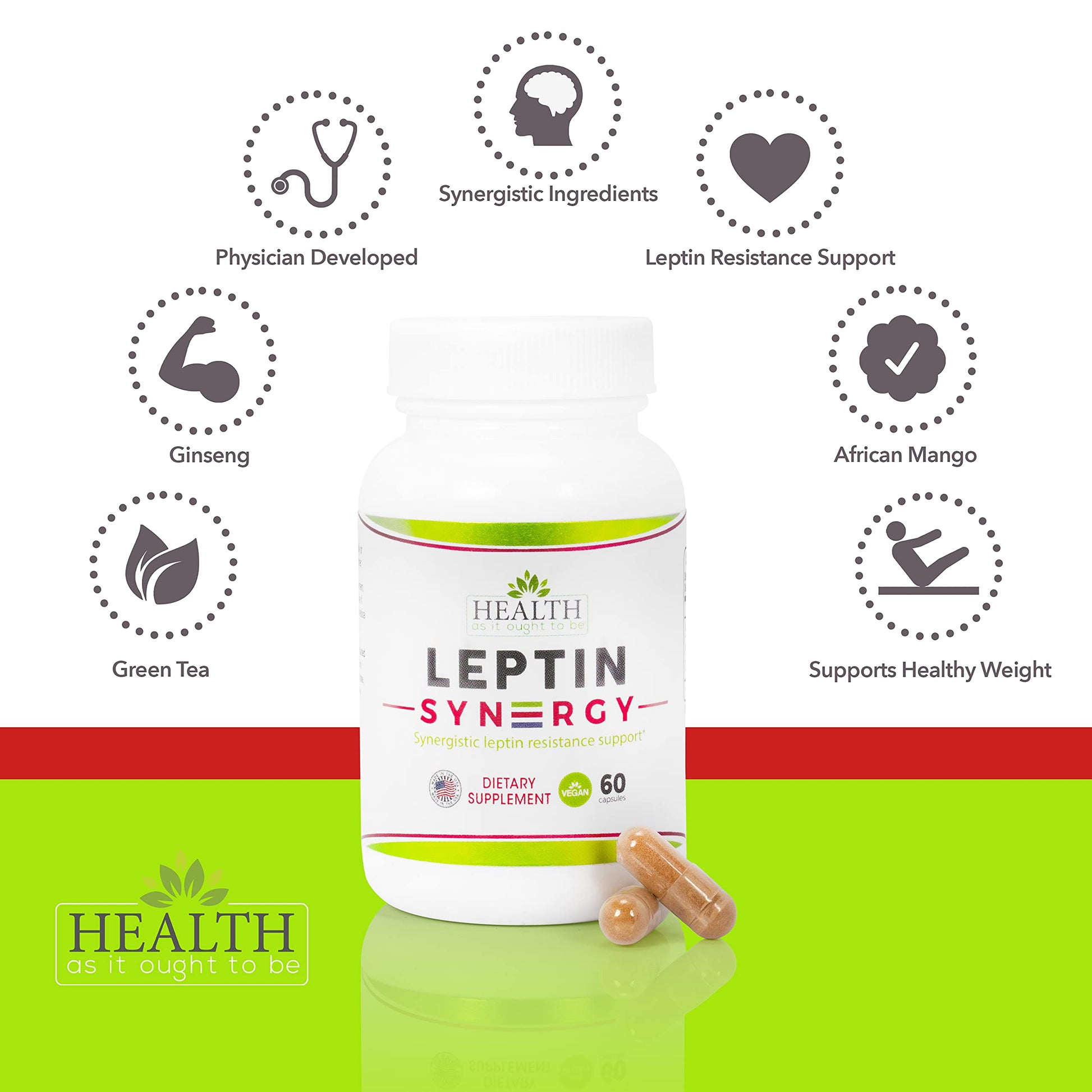 Leptin Syn3rgy (Green Tea, African Mango, Ginseng) - 60 Capsules Health As It Ought To Be