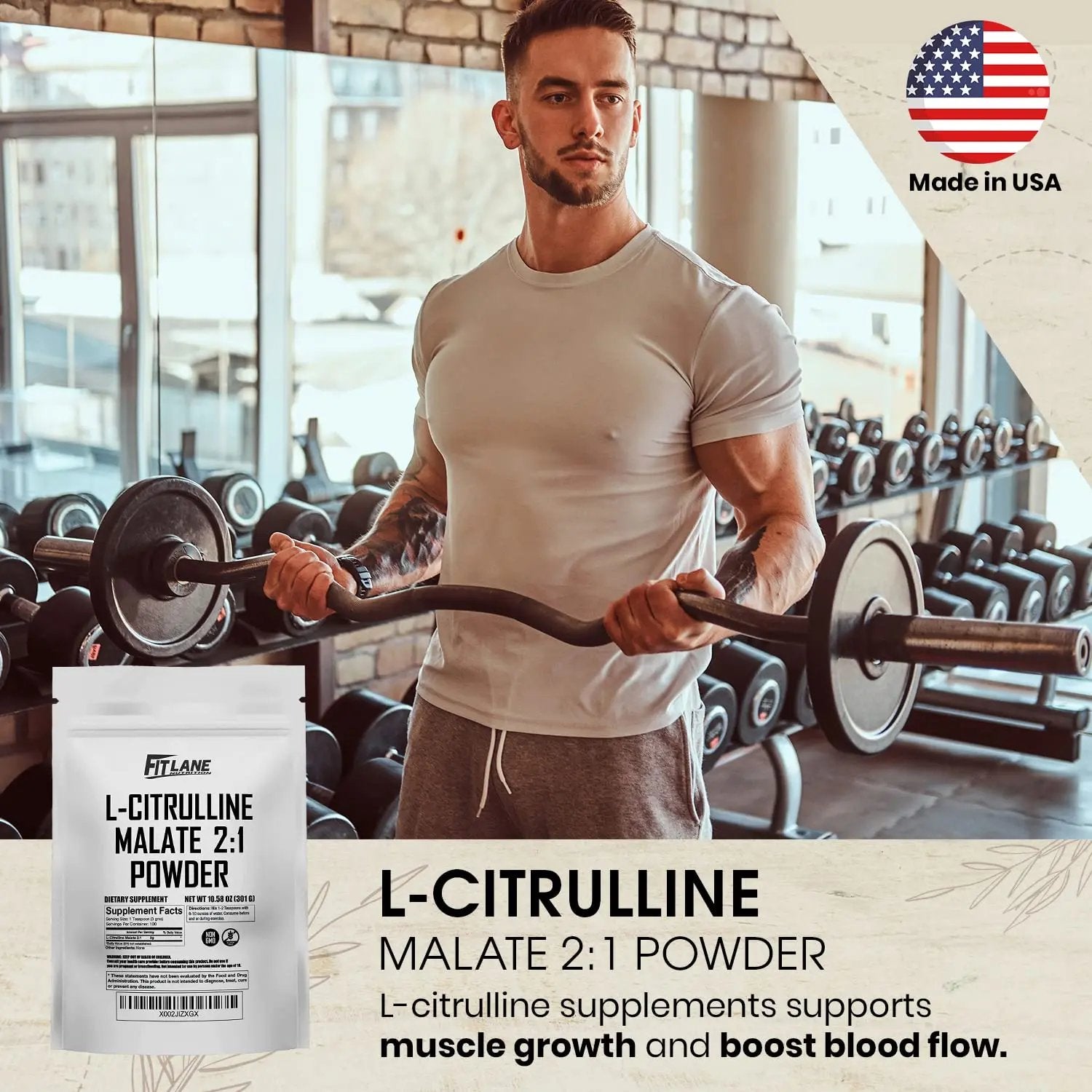 L Citrulline Malate 2 1 Powder 300 Grams - Bulk L Citrulline Powder - Free Form Amino Acid Pre Workout Supplement - Raw and Pure with no Additives by Fit Lane Nutrition.