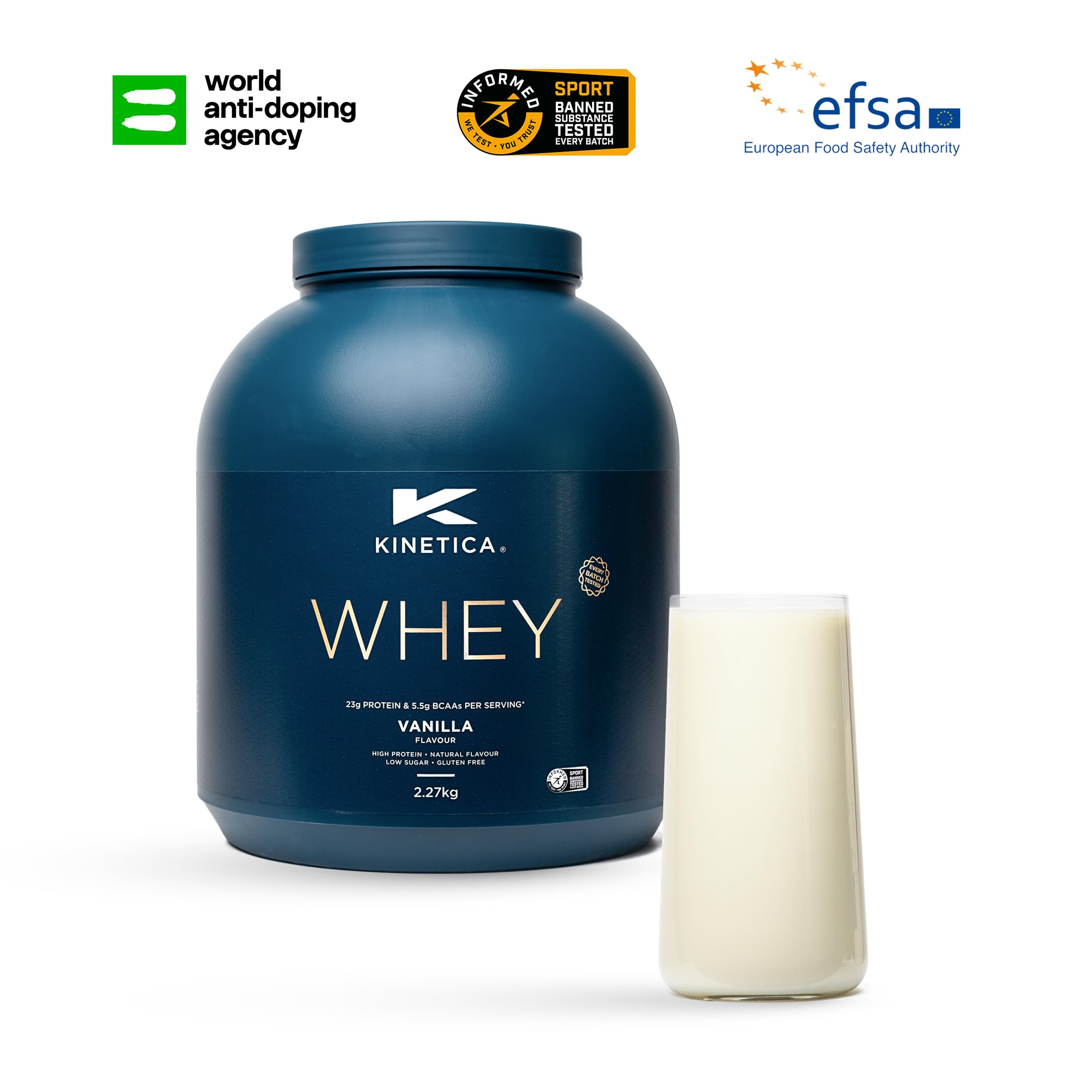 Kinetica Vanilla Whey Protein Powder | 2.27kg | 23g Protein per Serving | 76 Servings Kinetica