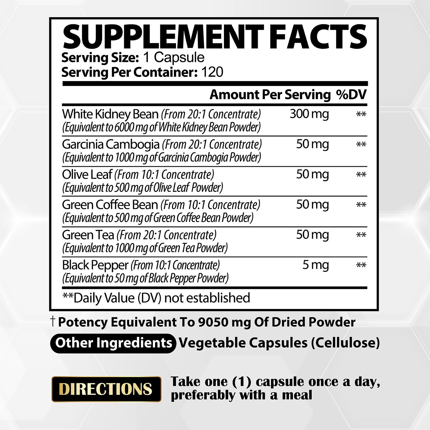 6in1 White Kidney Bean Extract Capsules 9050 Mg - with Garcinia Cambogia, Olive Leaf Satoomi