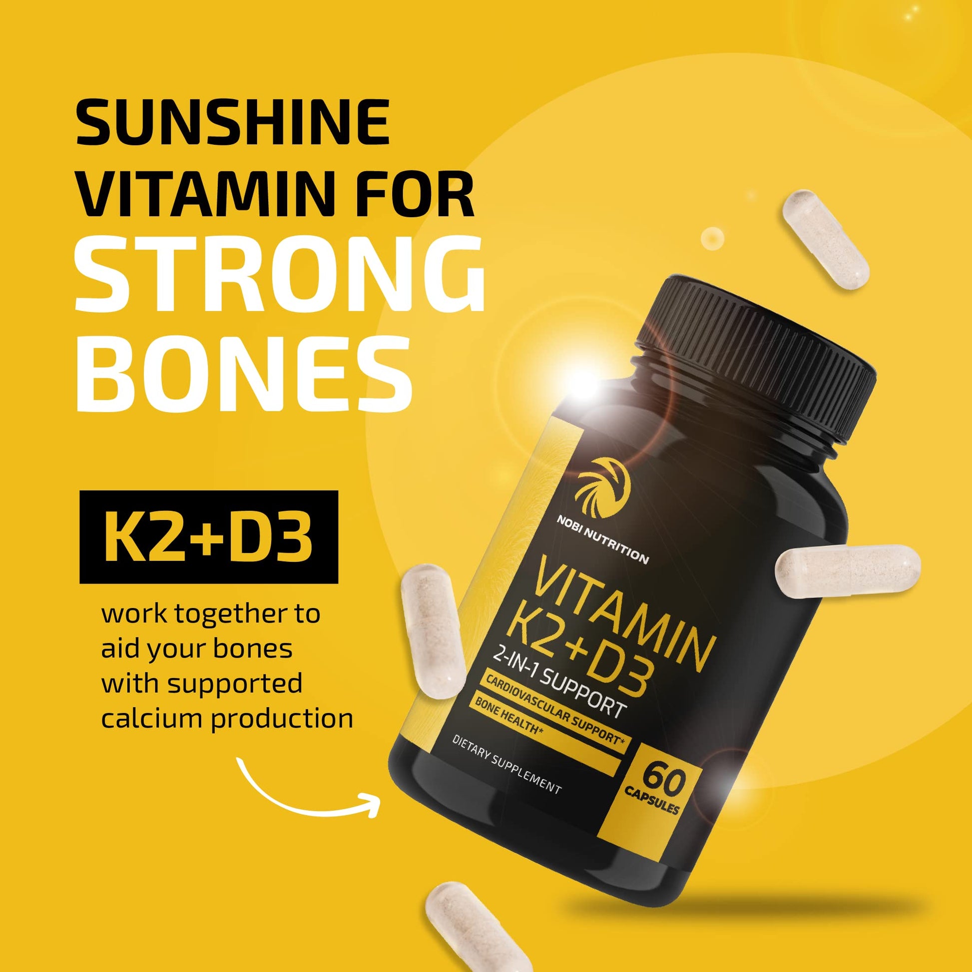 Vitamin D3 K2 5000 IU for Immune System, Strong Bones & Teeth Support | Vitamin D3 Nobi Nutrition