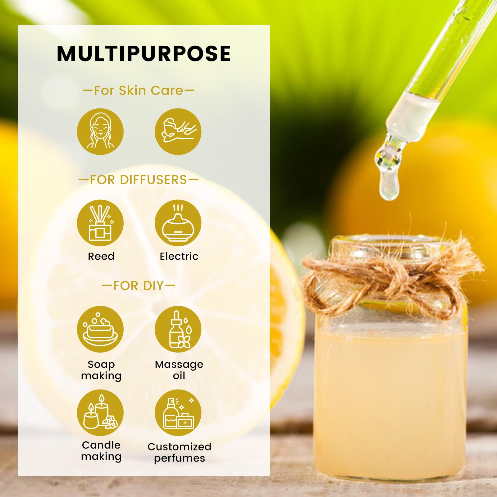 yethious Lemon Essential Oil Lemon Essential Oill for Diffuser, Perfume, Body, Skin, Hair, Candle Soap yethious