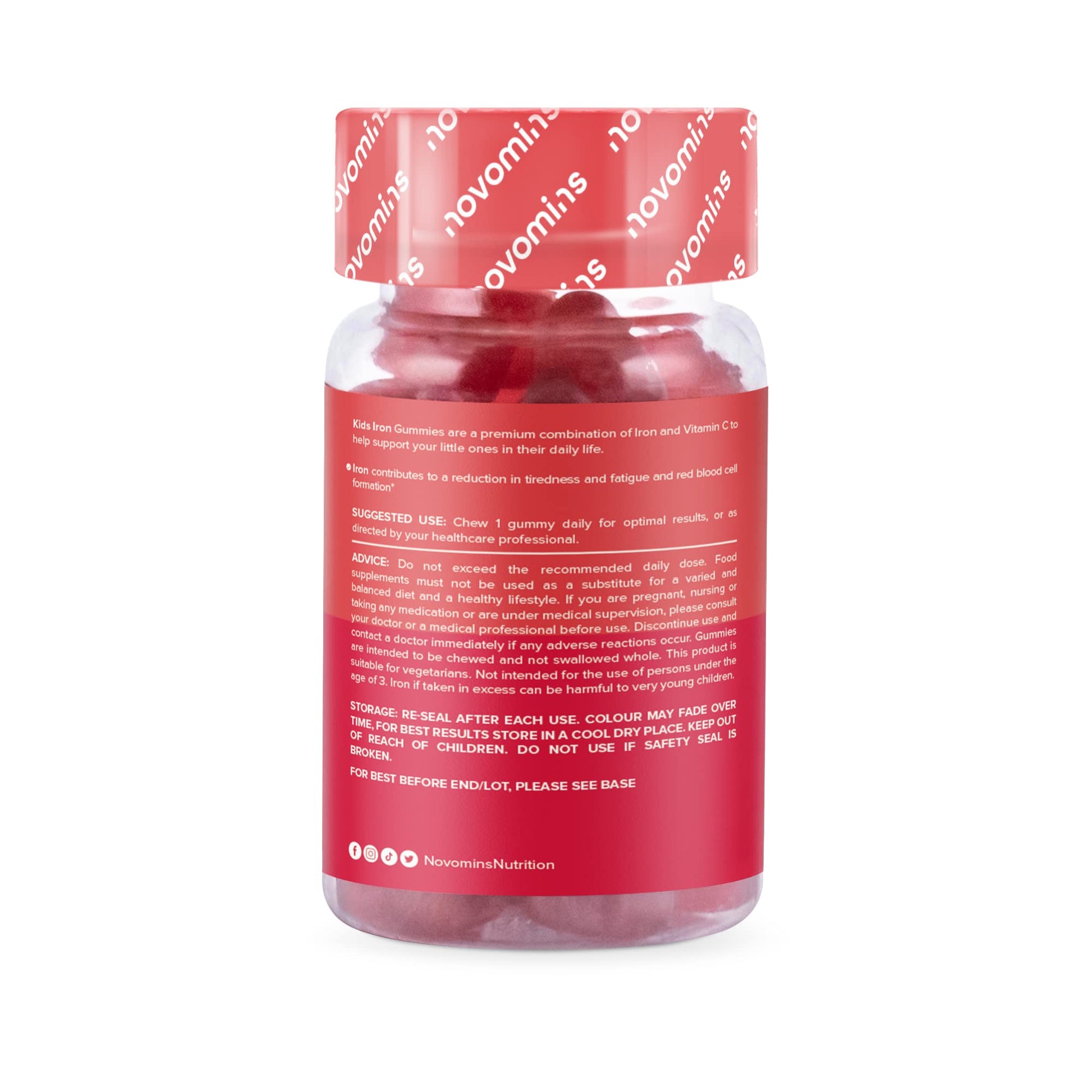 Kids Iron Gummies – Iron Supplement for Kids – Energy & Immune System – Vegan novomins