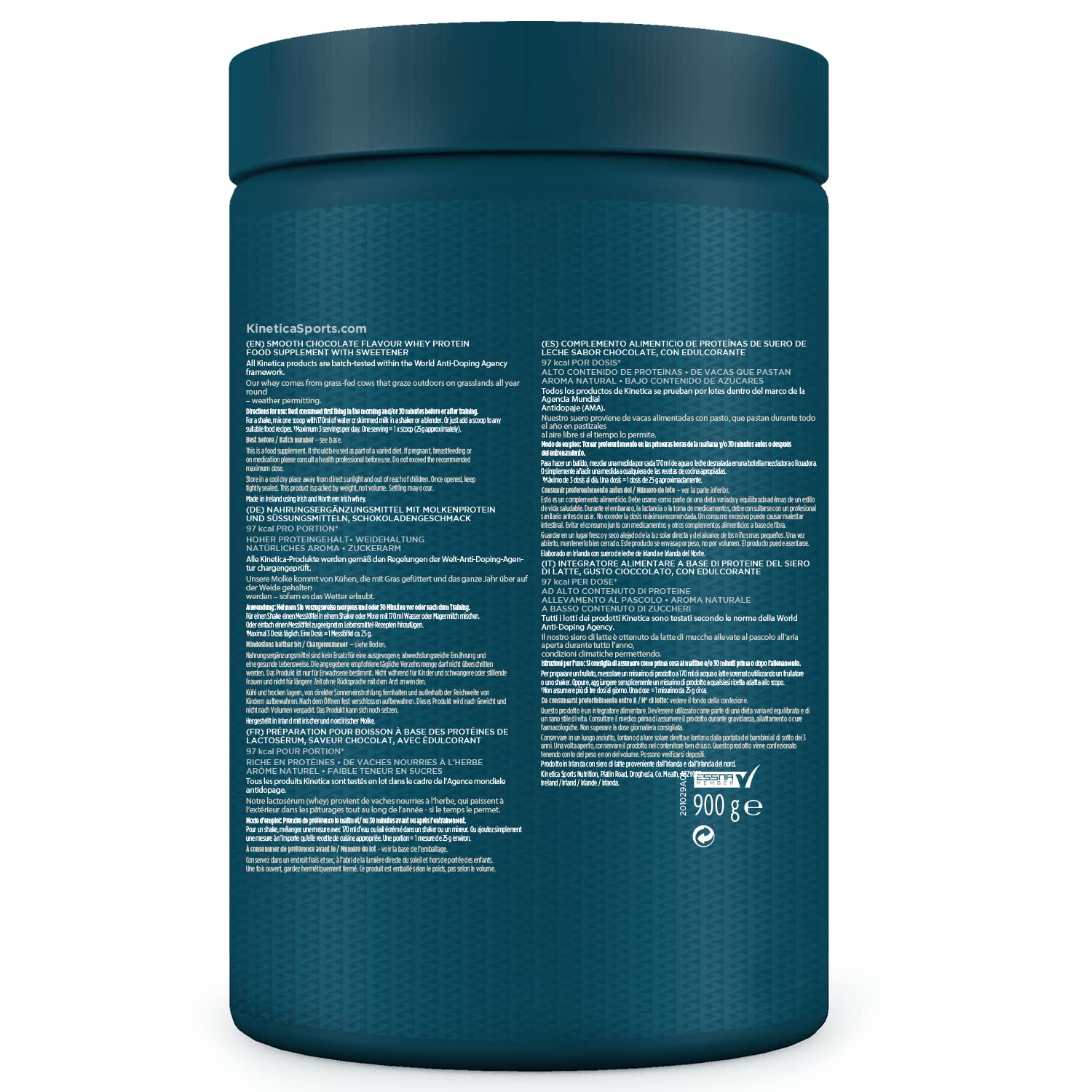 Kinetica Lean Protein Powder, Low Calorie, Grass Fed Whey, 72 Servings, Smooth Chocolate, 1.8kg Kinetica