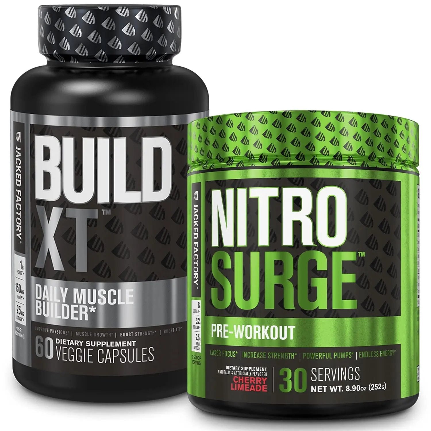 Jacked Factory Nitrosurge Pre-Workout in Cherry Limeade & Build XT Muscle Building
