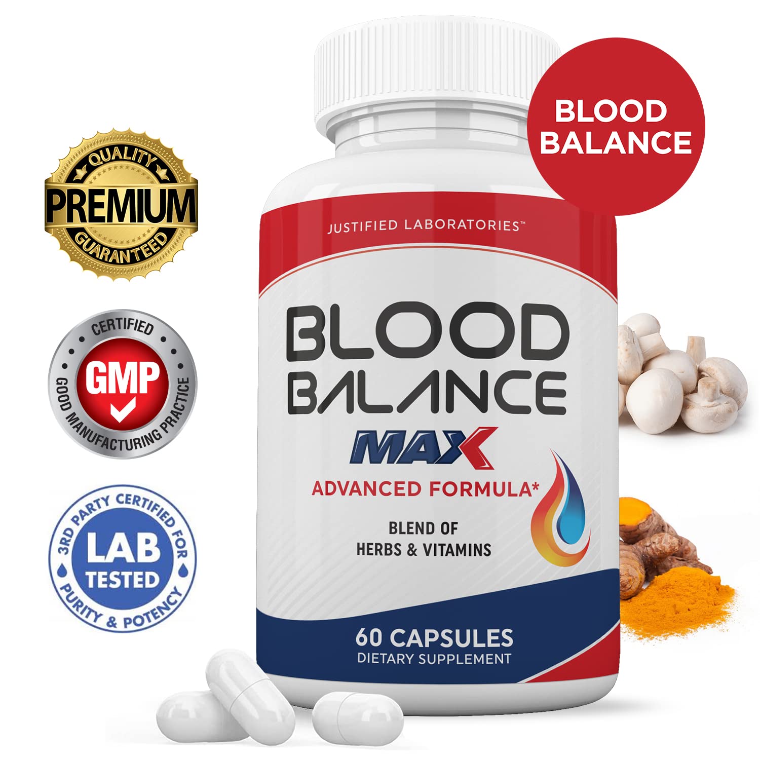 Justified Laboratories (2 Pack Blood Balance Max 1295MG Formula Supplement Pills Justified Laboratories