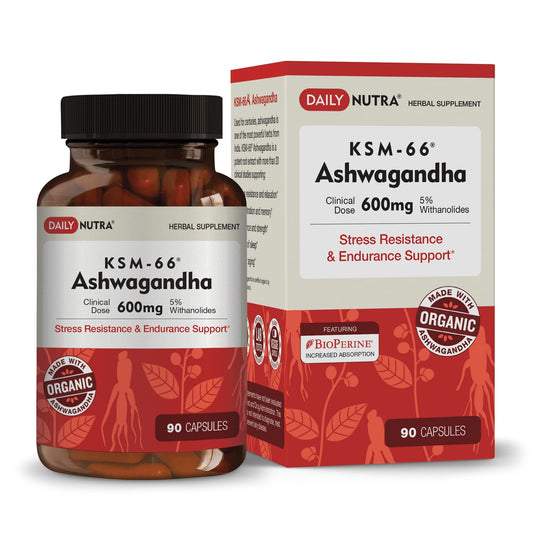 DailyNutra KSM-66 Ashwagandha 600mg Organic Root Extract - High Potency Supplement 