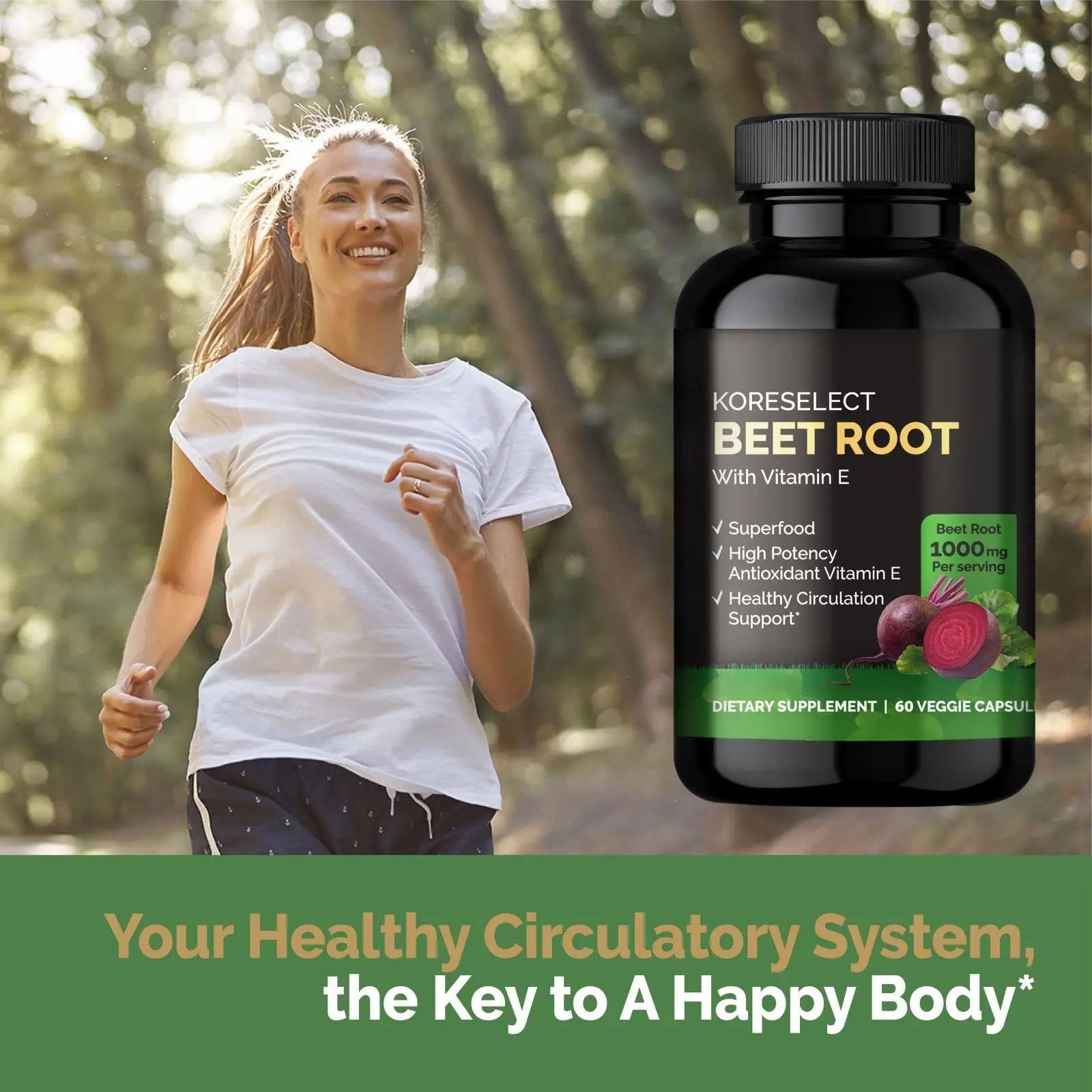 KORESELECT Beet Root & Tart Cherry Capsules 16,000mg Capsules Bundle for Nitric Oxide Supplement Booster for Blood Circulation, Muscle Recovery, Joint Support, for Men and Women