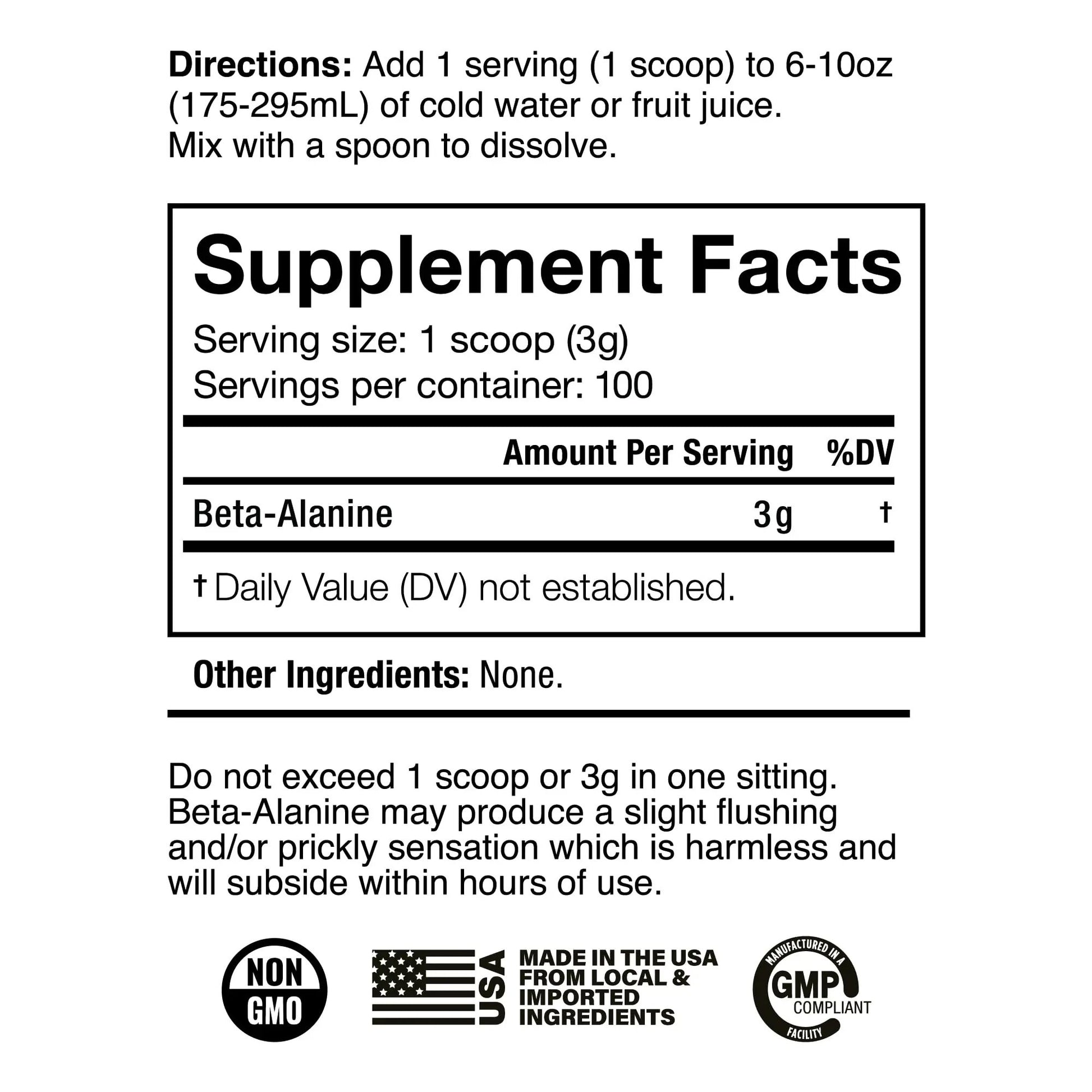 JNX SPORTS The Curse! Beta Alanine Powder - Unflavored, 100 Servings, 3g per Serving, GMP Compliant, Non-GMO, Made in The USA, Dietary Friendly