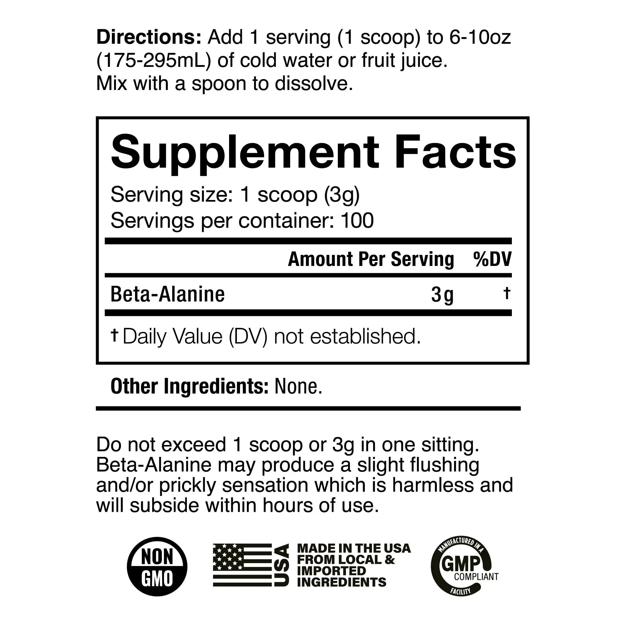 JNX SPORTS The Curse! Beta Alanine Powder - Unflavored, 100 Servings, 3g per Serving, GMP Compliant, Non-GMO, Made in The USA, Dietary Friendly