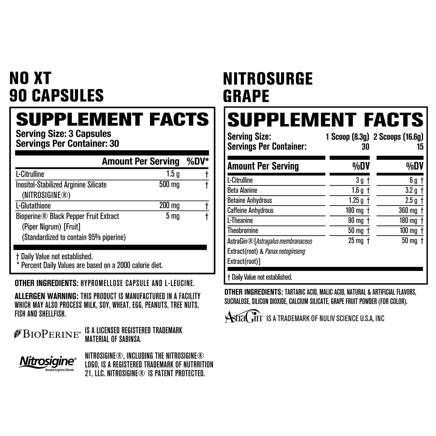 Jacked Factory Nitrosurge Pre-Workout in Grape & N.O. XT Nitric Oxide Booster for Men & Women