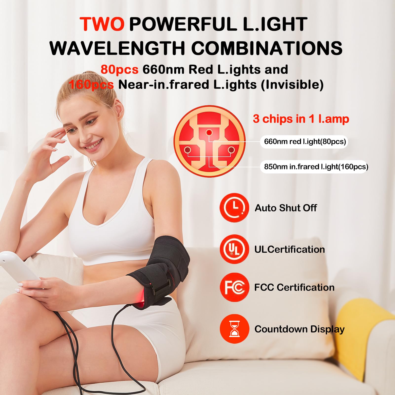 JOBYNA Red and I.nfrared L.ight T.herapy for Elbow Wrap, 850nm Near I.nfrared L.ight & 660nm JOBYNA