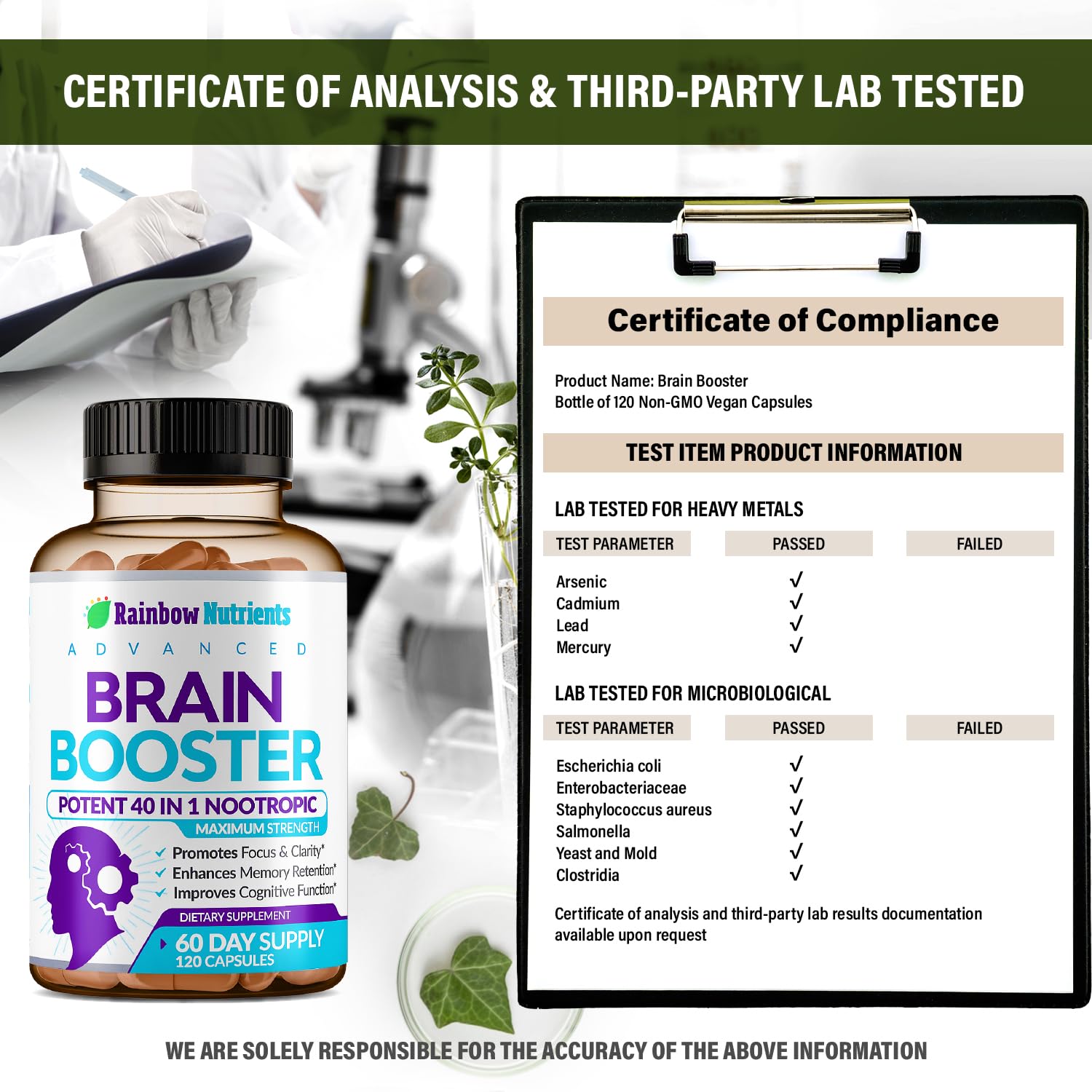 40-in-1 Brain Booster Supplements for Memory, Focus, Clarity, Energy, Performance Rainbow Nutrients, LLC