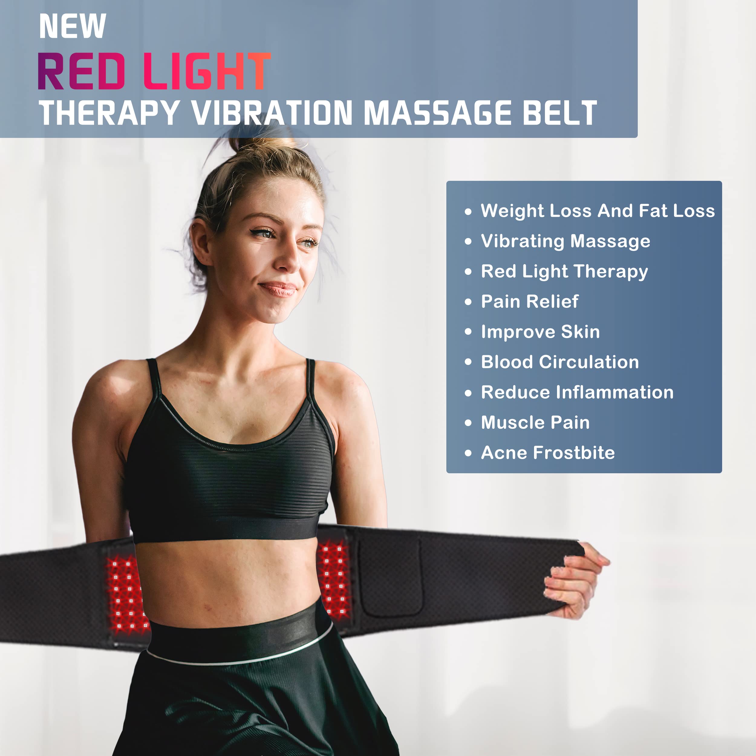 Infrared Red Light Therapy Belt:LED Lamp Vibration Near Body Pain Relief Device Wrap Red Fellibay