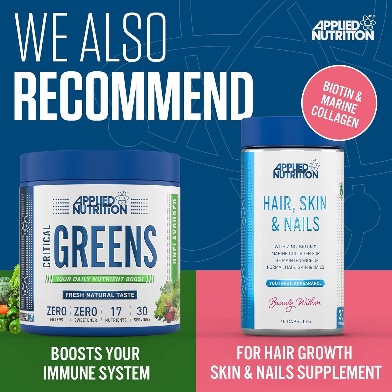 Applied Nutrition Marine Collagen Powder - Hydrolysed Collagen Protein, Healthy Skin, Hair, Nails Applied Nutrition