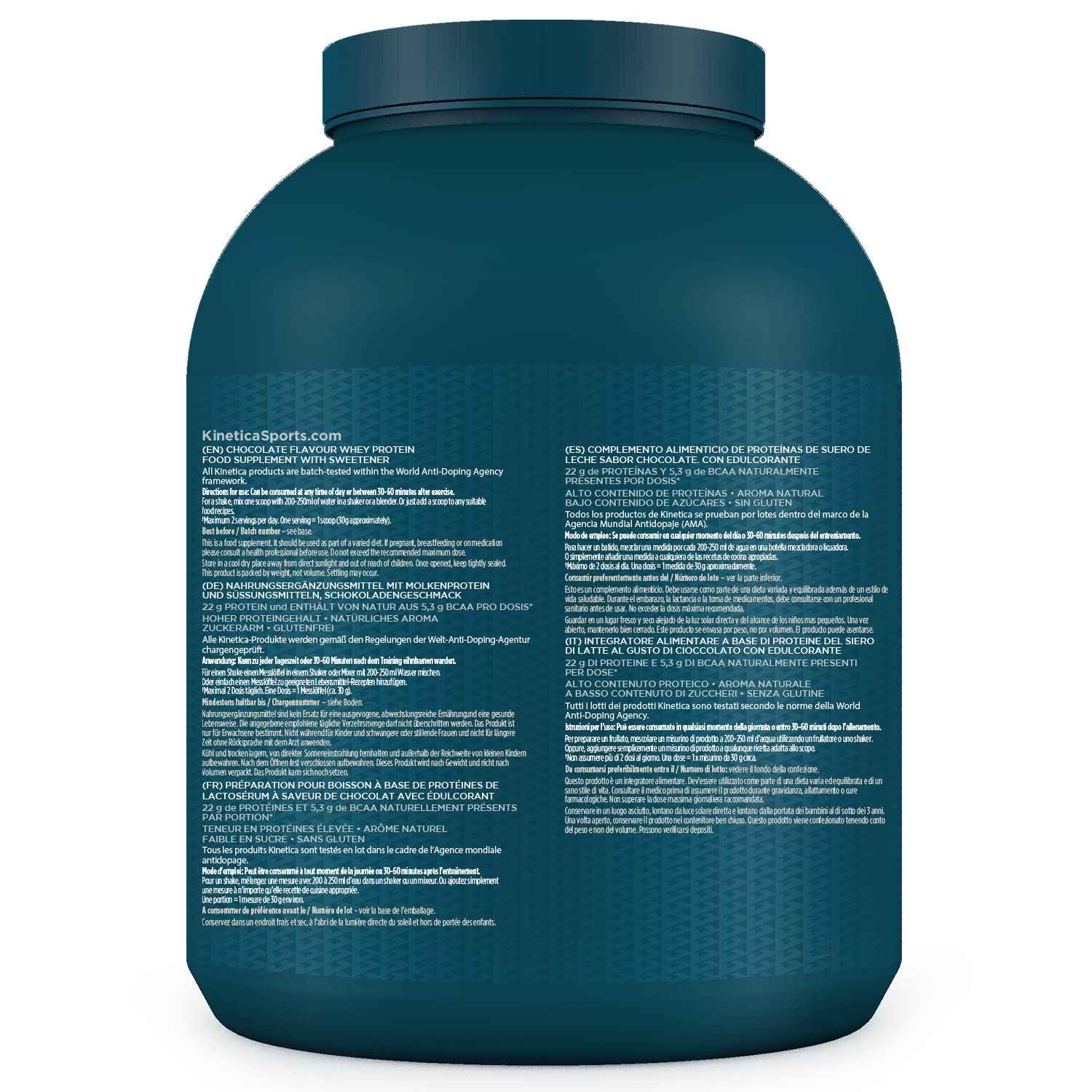 Kinetica Chocolate Whey Protein Powder | 2.27kg | 22g Protein per Serving | 76 Servings Kinetica