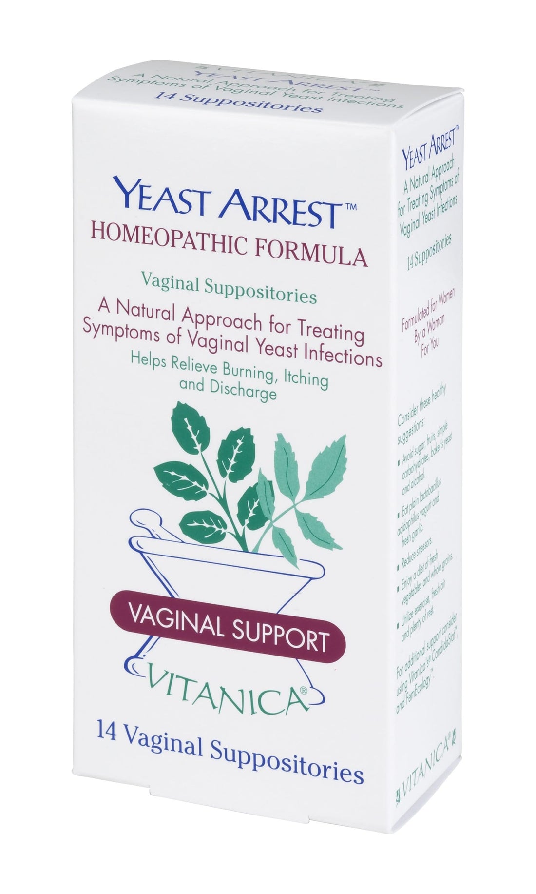 Vitanica Yeast Arrest, Homeopathic Vaginal Suppositories, for Yeast Infection Symptoms