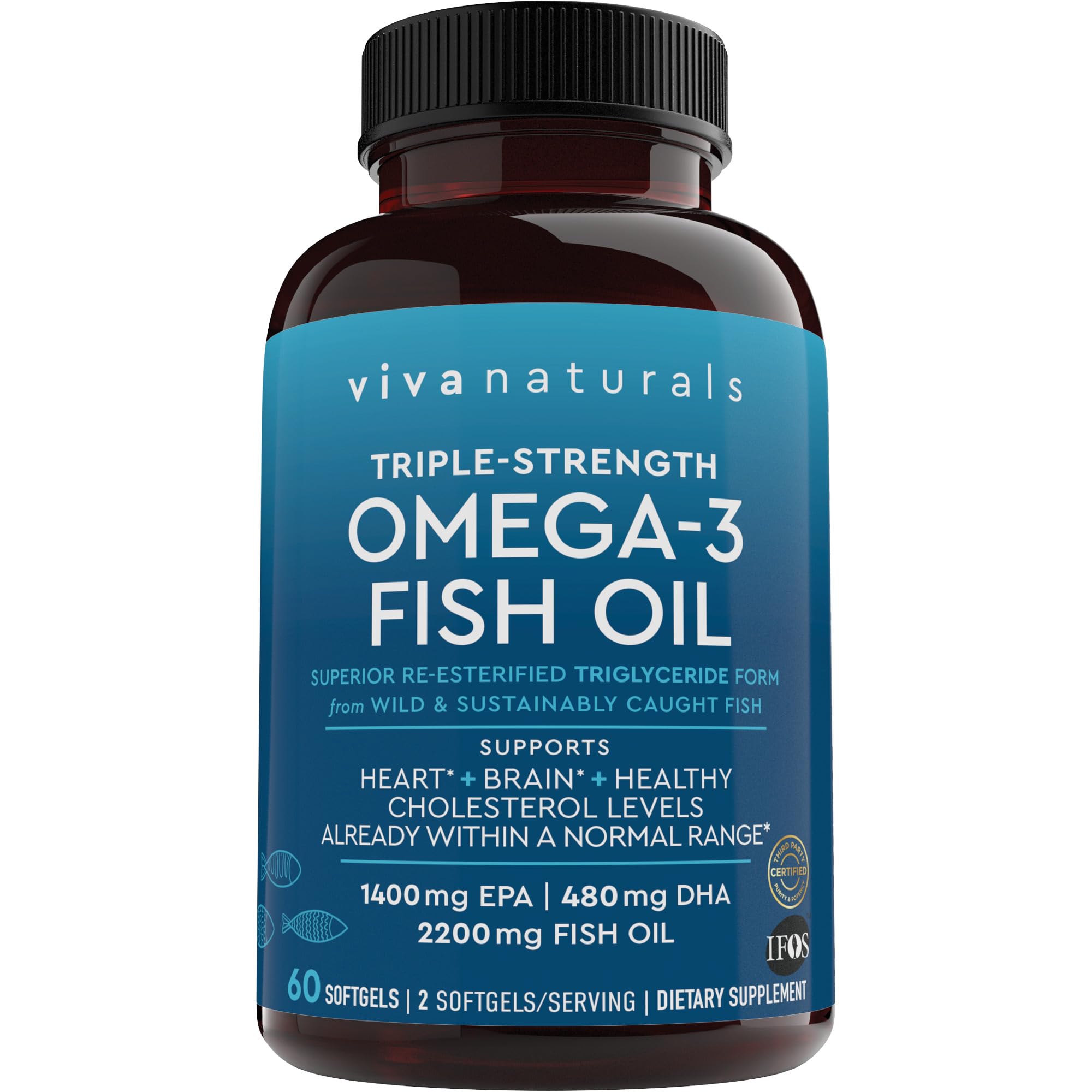 Viva Naturals Triple Strength Omega 3 Fish Oil Supplement - 2200 mg Wild Caught 