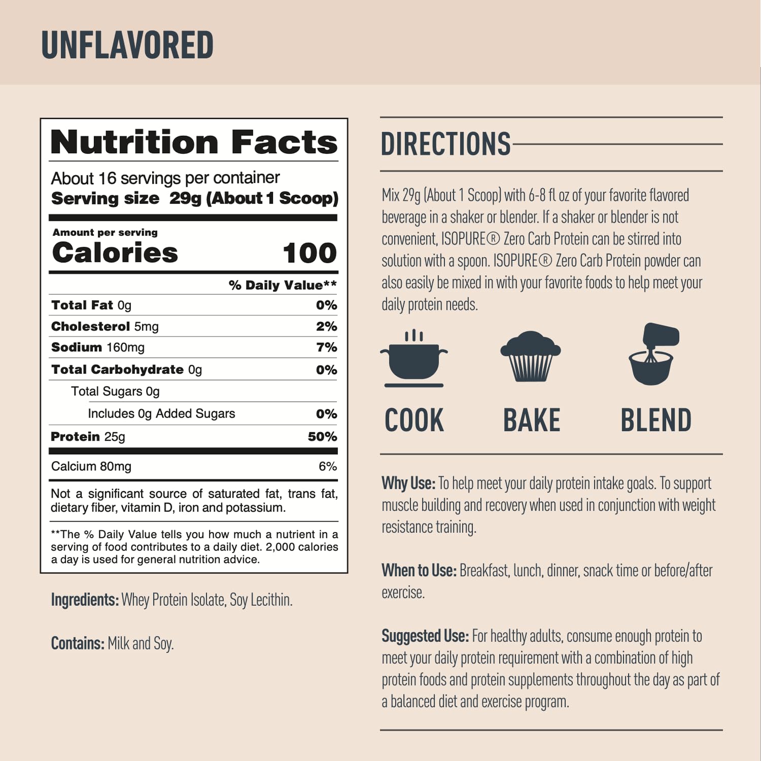 Isopure Unflavored Protein, Whey Isolate, 25g Protein, Zero Carb & Keto Friendly Isopure