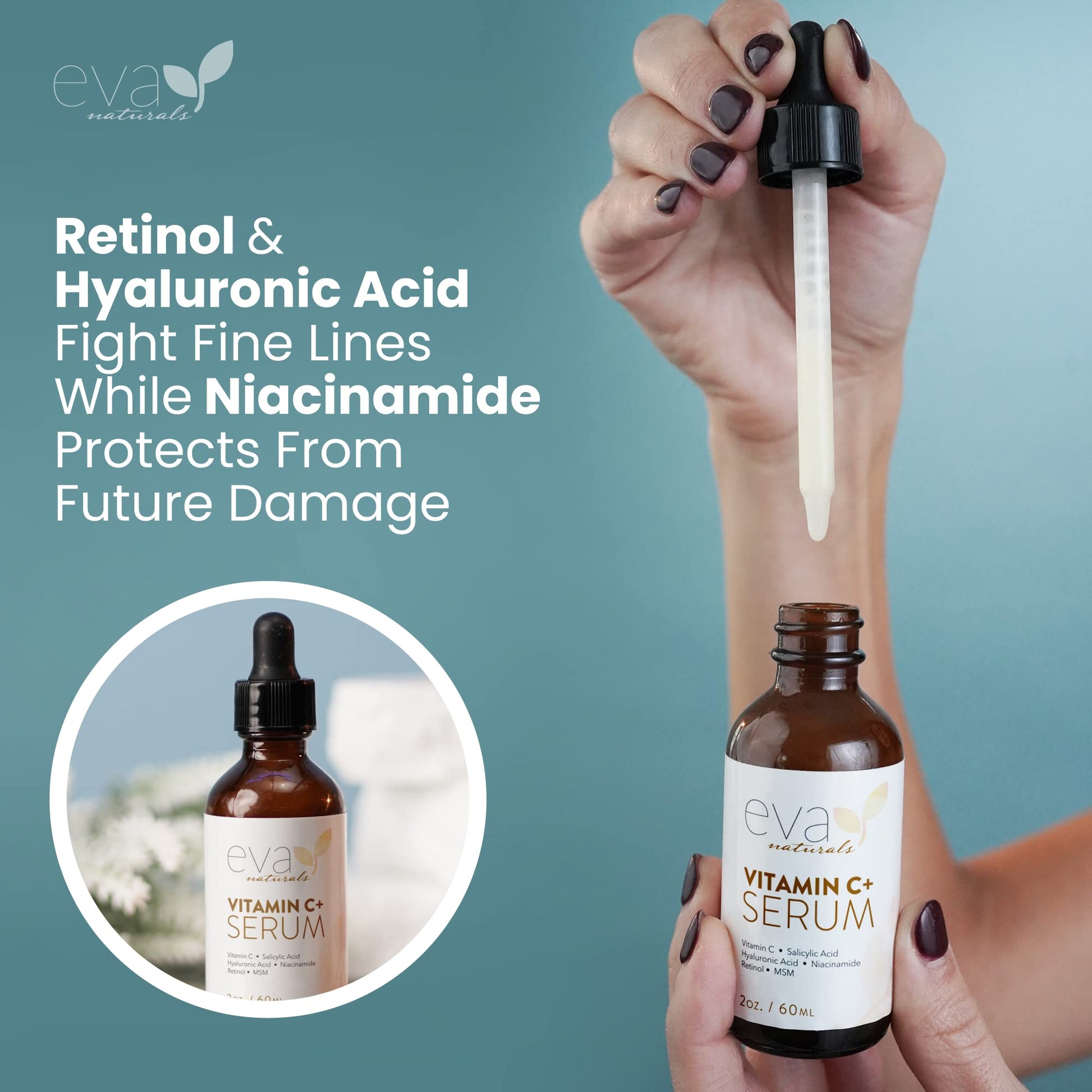 Vitamin C Serum for Face - Vitamin C Facial Serums with Hyaluronic Acid, Retinol Eva Naturals