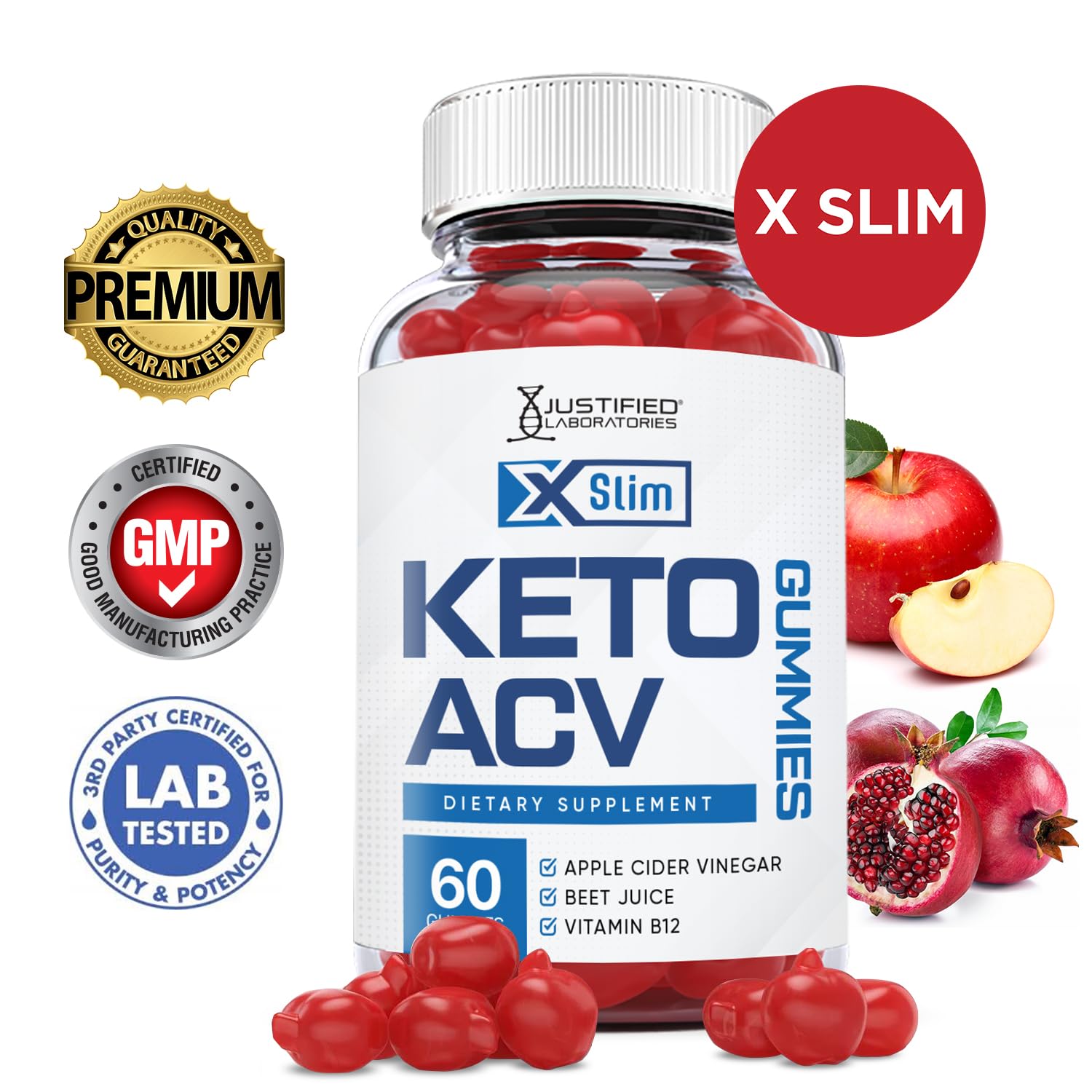Justified Laboratories (3 Pack X Slim Keto ACV Gummies 1000MG Xslim Vegan Non GMO Justified Laboratories