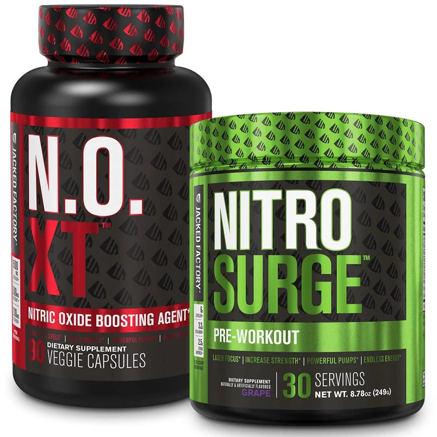 Jacked Factory Nitrosurge Pre-Workout in Grape & N.O. XT Nitric Oxide Booster for Men
