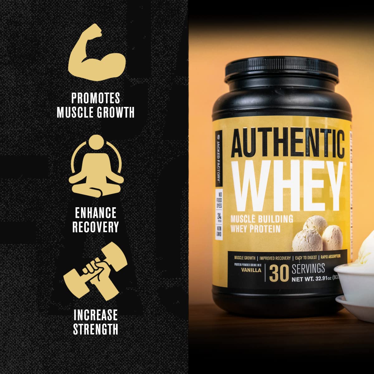 Jacked Factory Authentic Whey Muscle Building Whey Protein Powder - Low Carb Jacked Factory