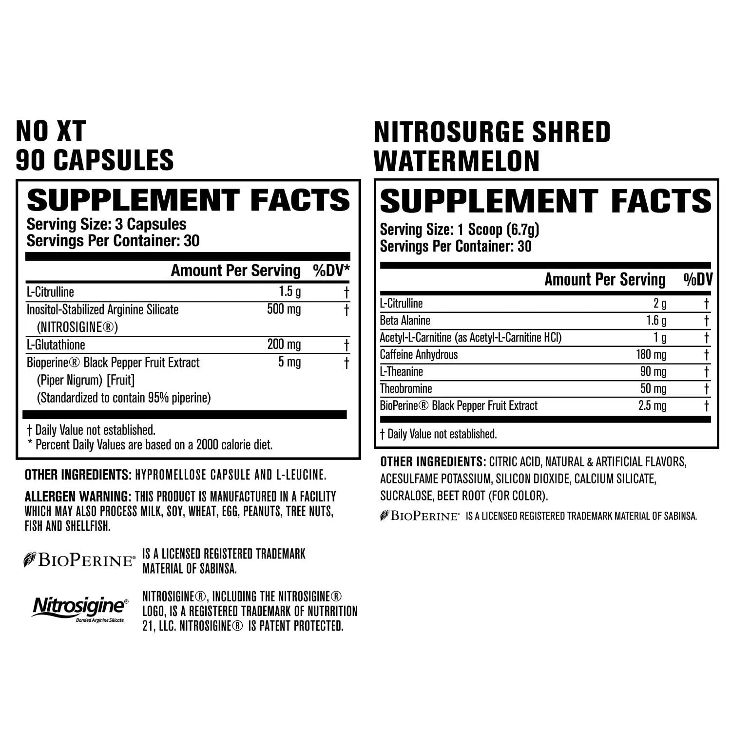 Jacked Factory Nitrosurge Shred Thermogenic Pre-Workout in Watermelon & N.O. XT Nitric Oxide Booster for Men & Women