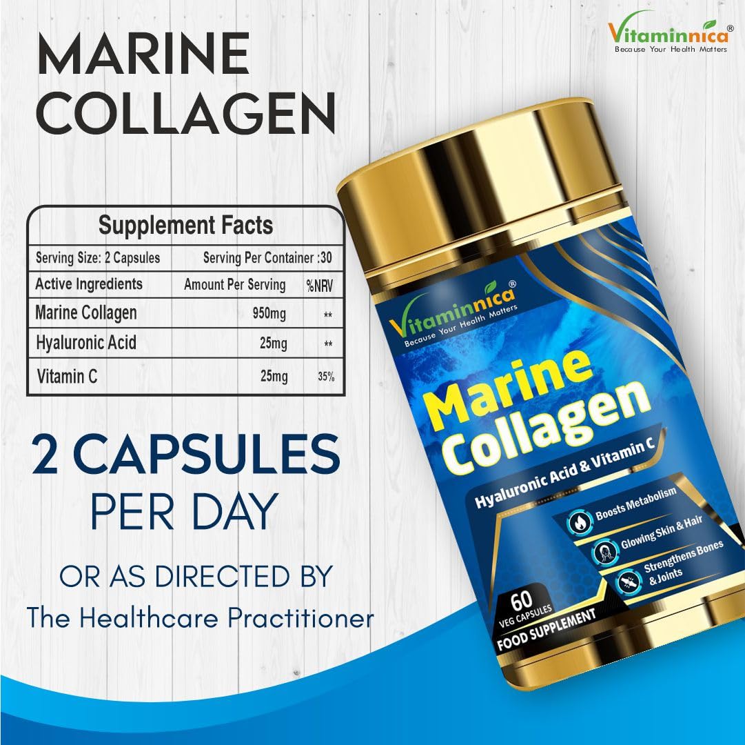 Vitaminnica Marine Collagen Capsules with Hyaluronic Acid & Vitamin C - Skin, Hair, Bones & Joints Vitaminnica Because your Health Matters